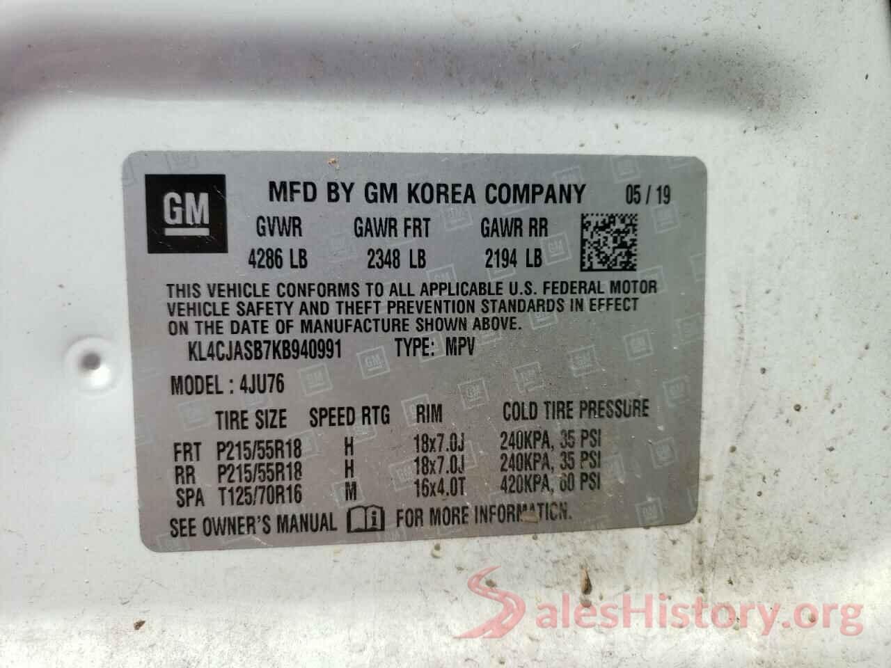 KL4CJASB7KB940991 2019 BUICK ENCORE