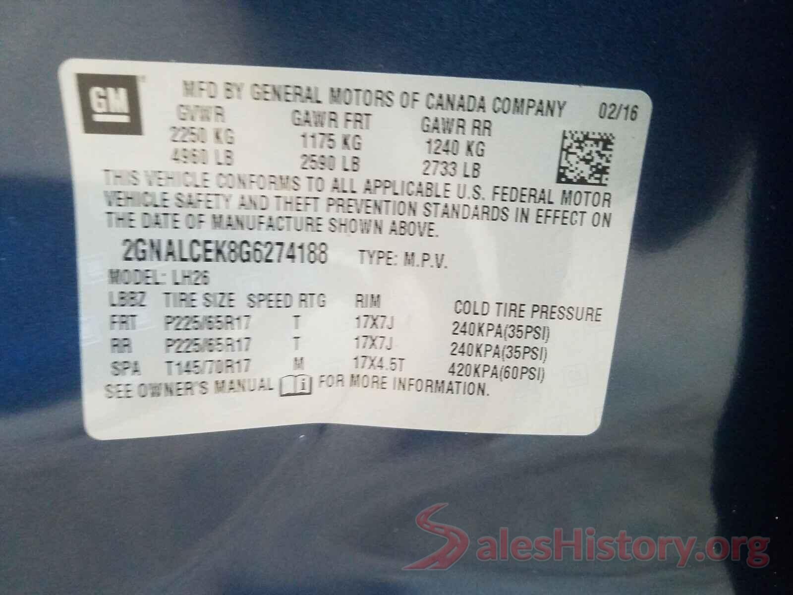 2GNALCEK8G6274188 2016 CHEVROLET EQUINOX