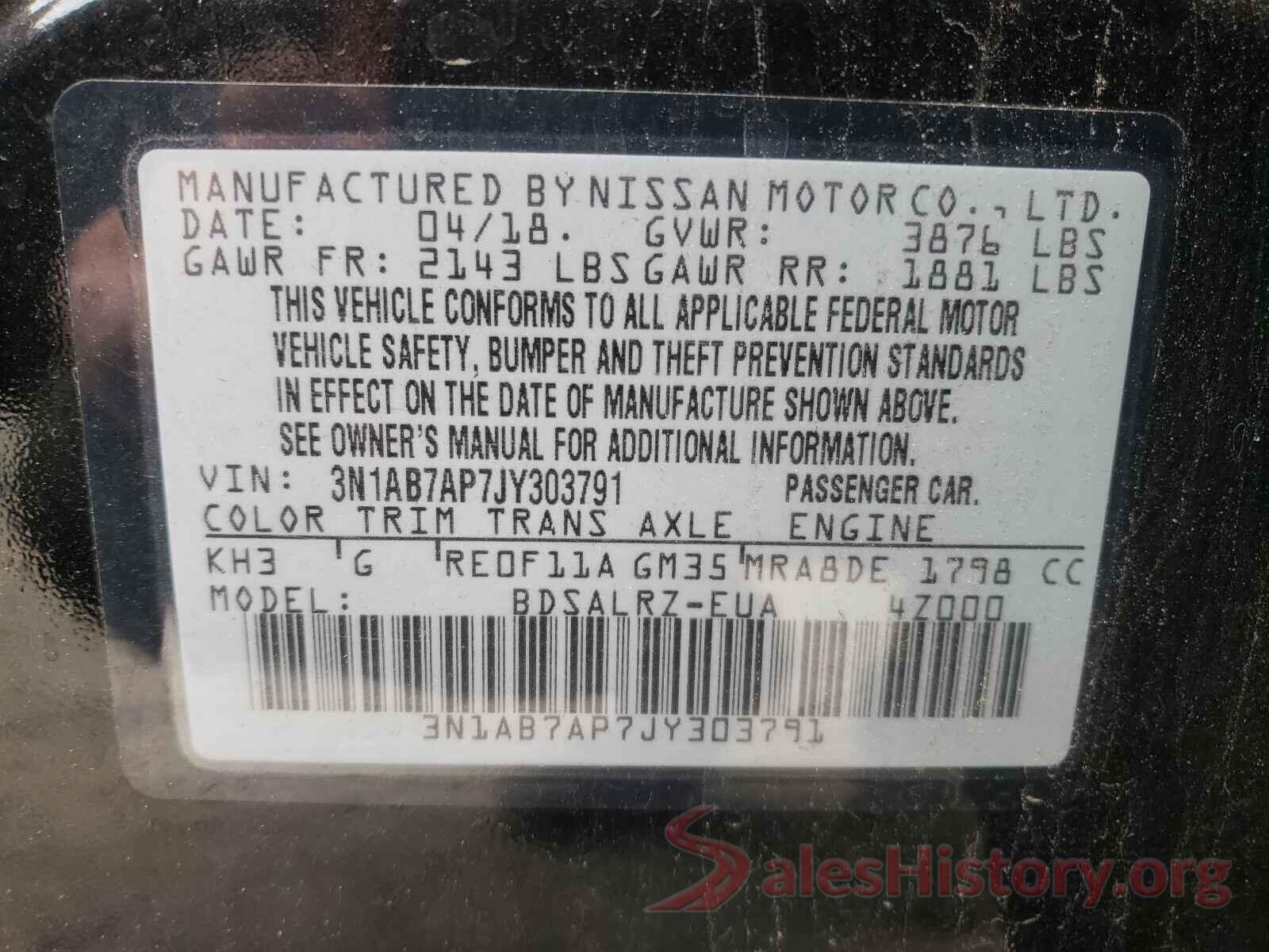 3N1AB7AP7JY303791 2018 NISSAN SENTRA