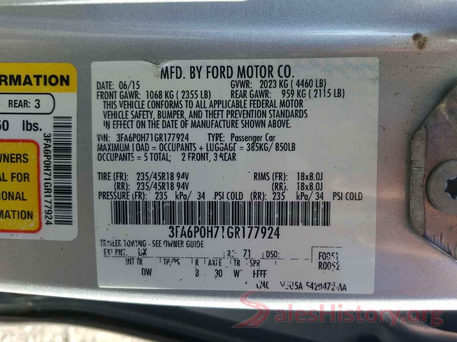 3FA6P0H71GR177924 2016 FORD FUSION