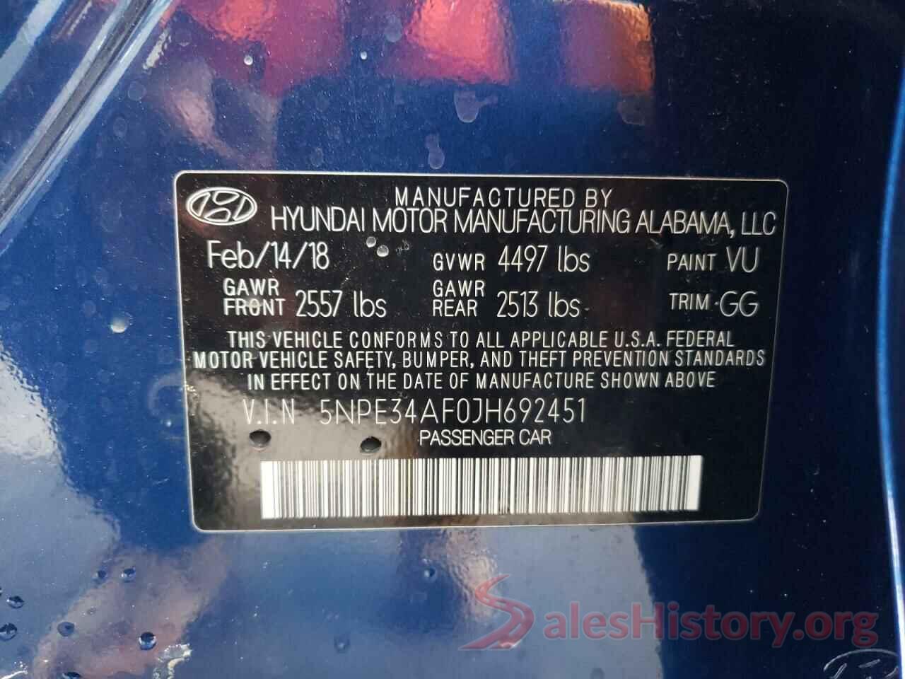 5NPE34AF0JH692451 2018 HYUNDAI SONATA