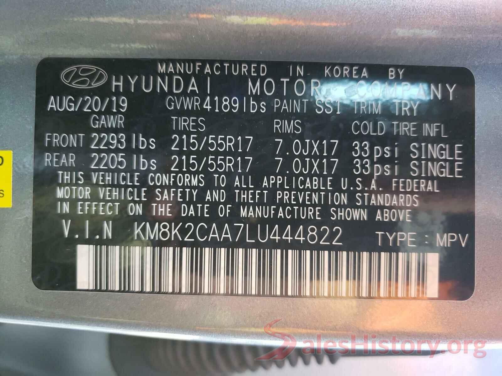 KM8K2CAA7LU444822 2020 HYUNDAI KONA