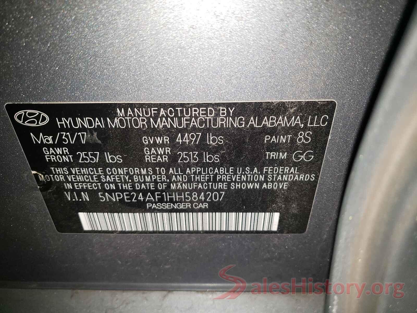 5NPE24AF1HH584207 2017 HYUNDAI SONATA