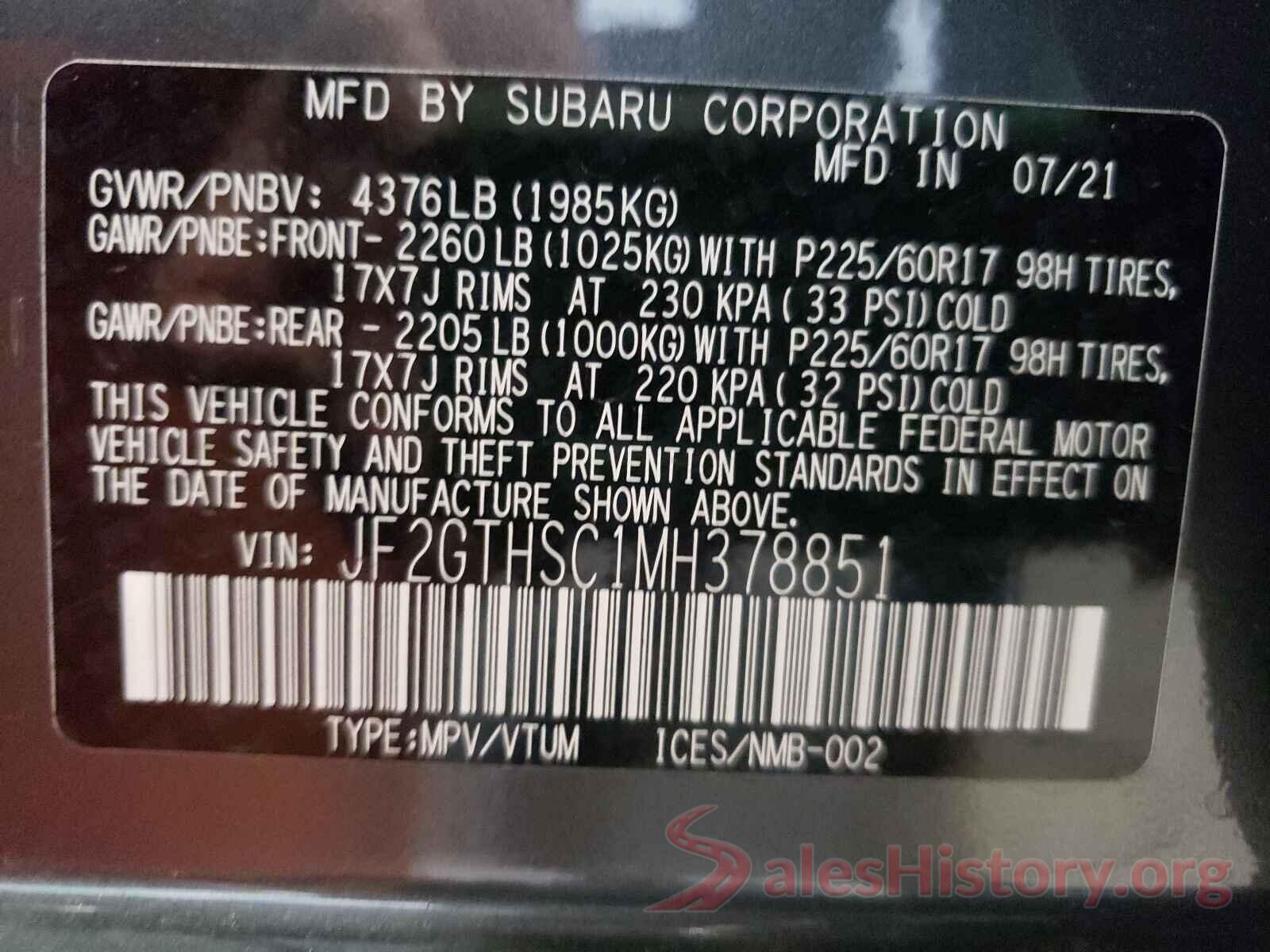 JF2GTHSC1MH378851 2021 SUBARU CROSSTREK