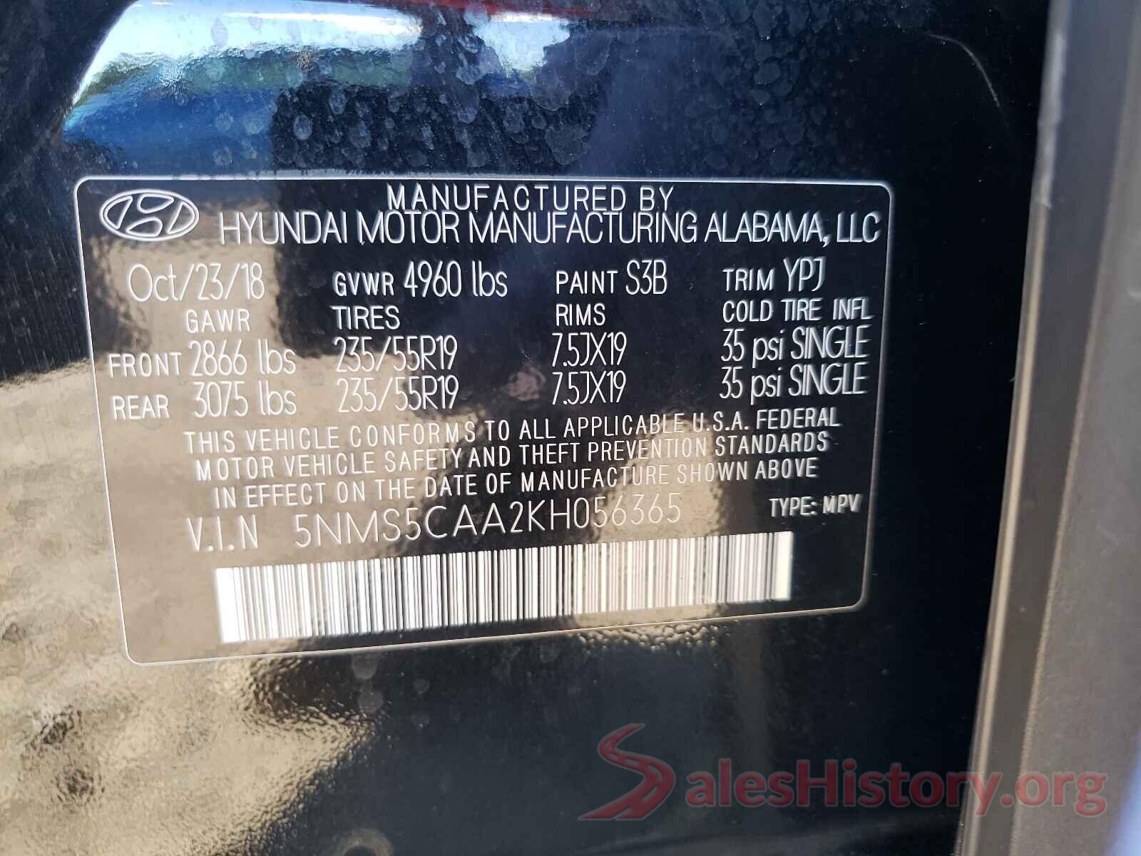 5NMS5CAA2KH056365 2019 HYUNDAI SANTA FE