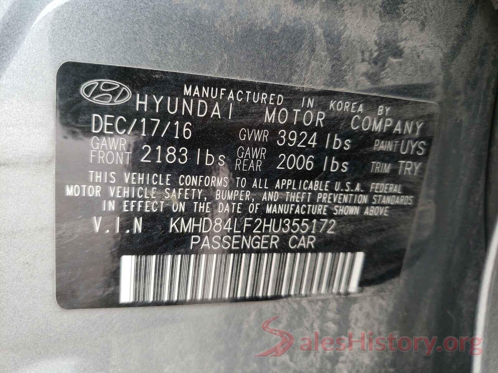 KMHD84LF2HU355172 2017 HYUNDAI ELANTRA