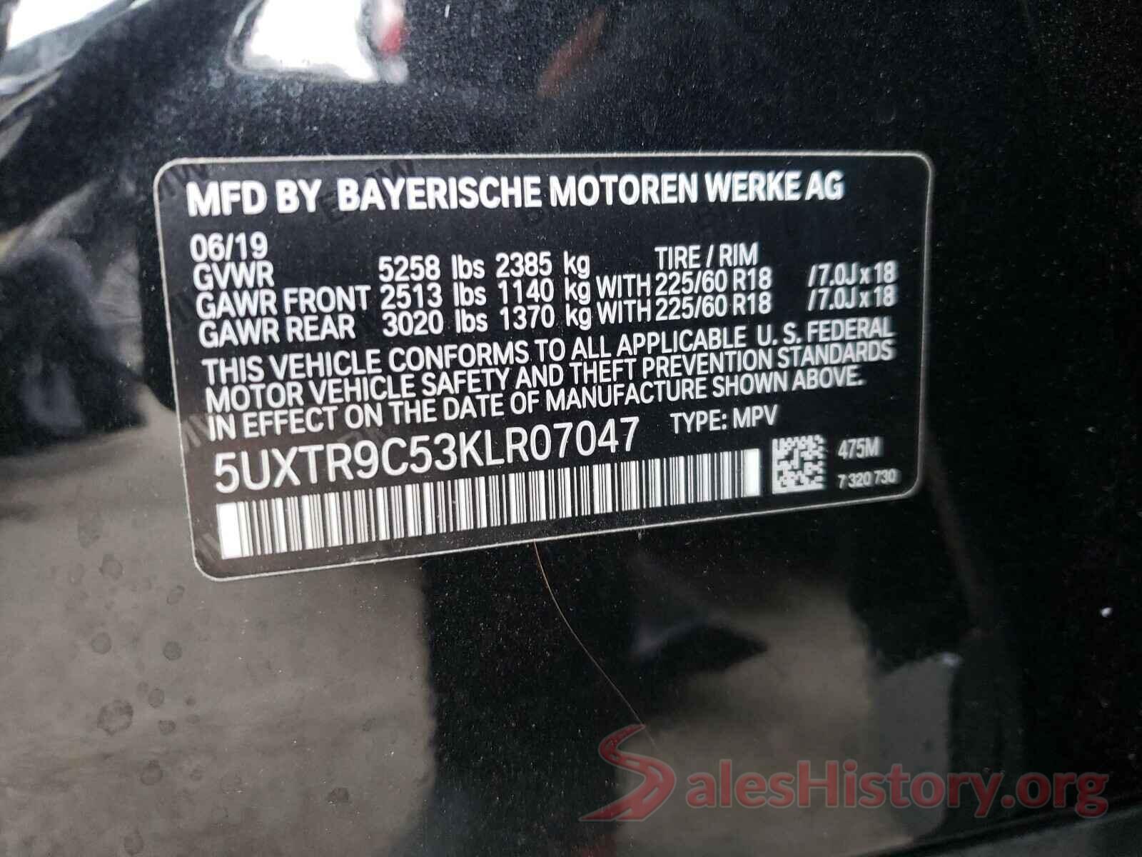 5UXTR9C53KLR07047 2019 BMW X3