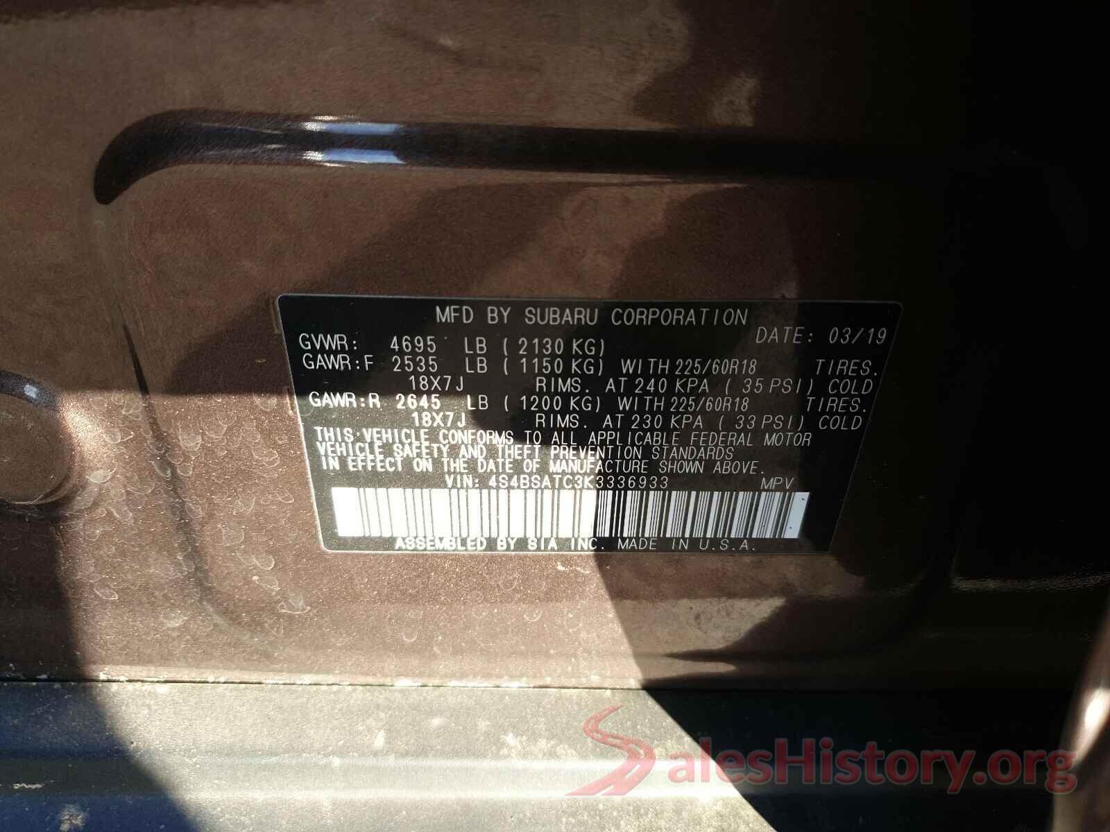 4S4BSATC3K3336933 2019 SUBARU OUTBACK