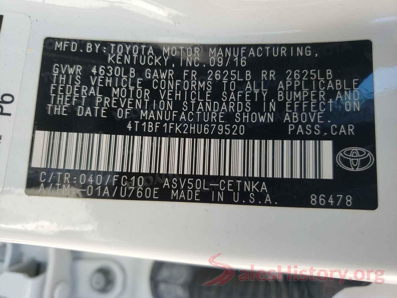 4T1BF1FK2HU679520 2017 TOYOTA CAMRY