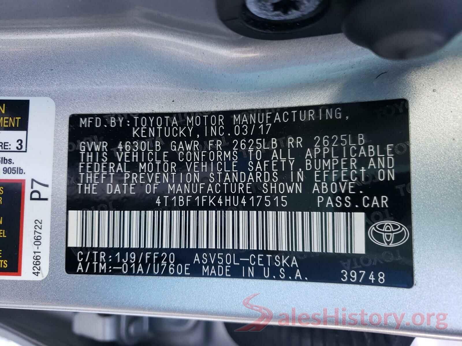 4T1BF1FK4HU417515 2017 TOYOTA CAMRY