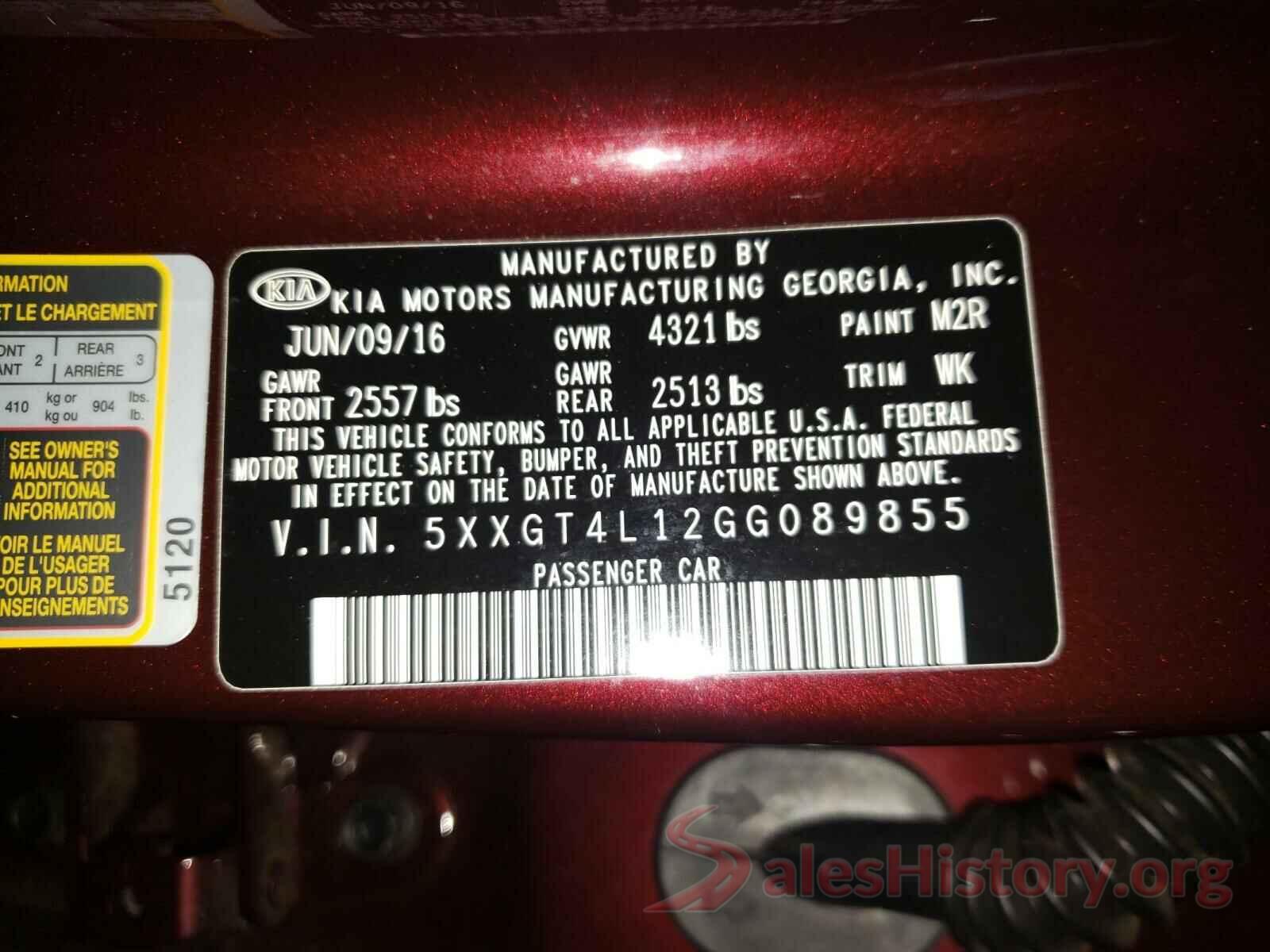 5XXGT4L12GG089855 2016 KIA OPTIMA