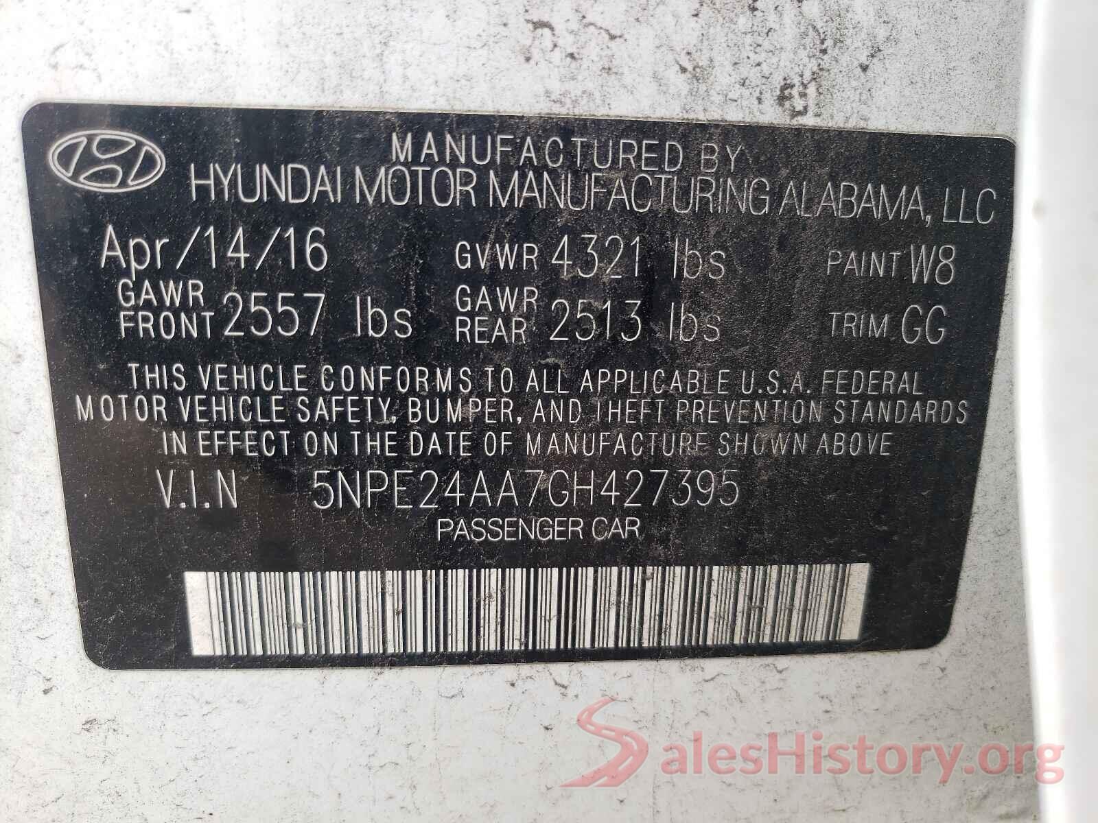 5NPE24AA7GH427395 2016 HYUNDAI SONATA