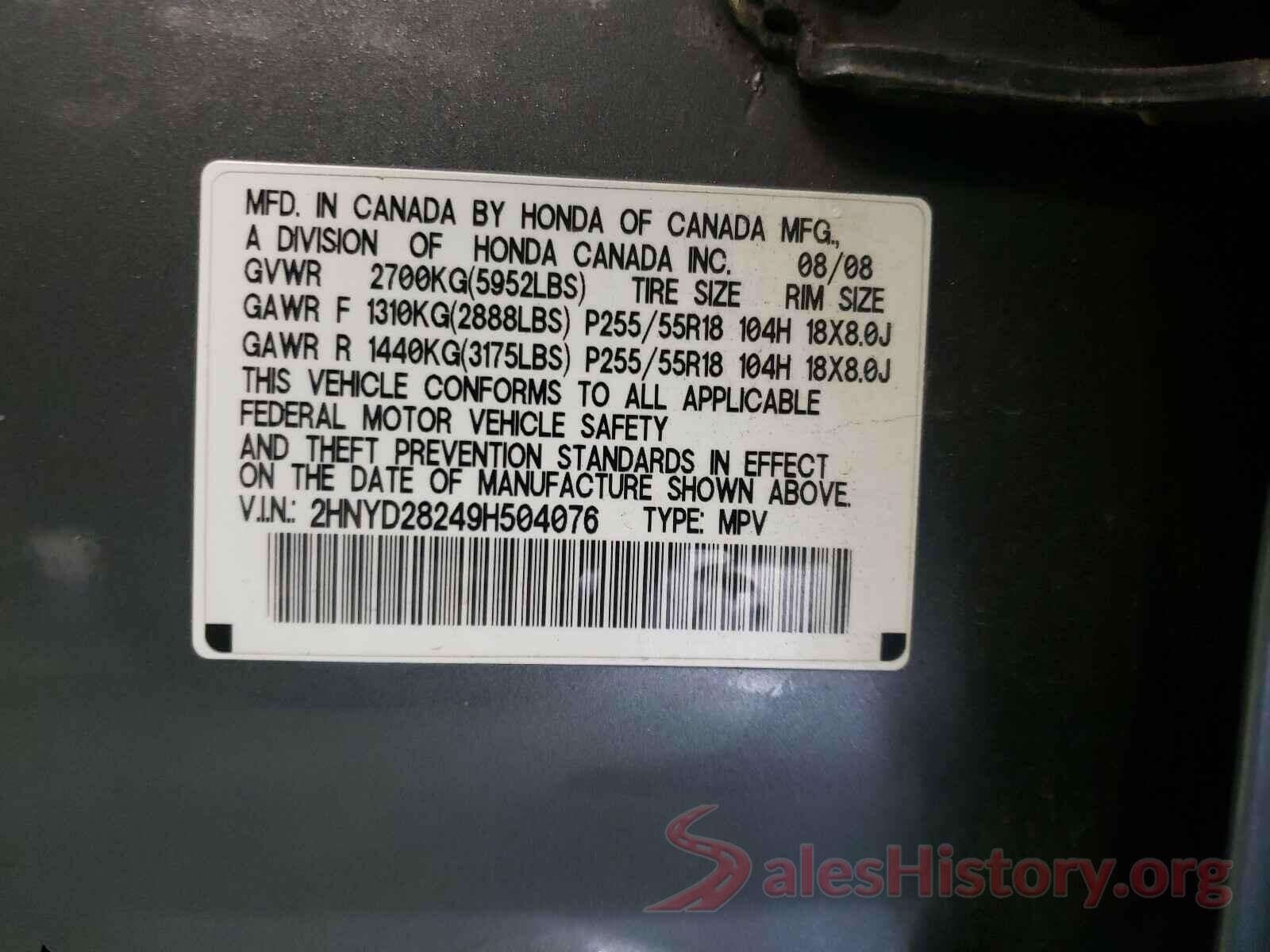 2HNYD28249H504076 2009 ACURA MDX