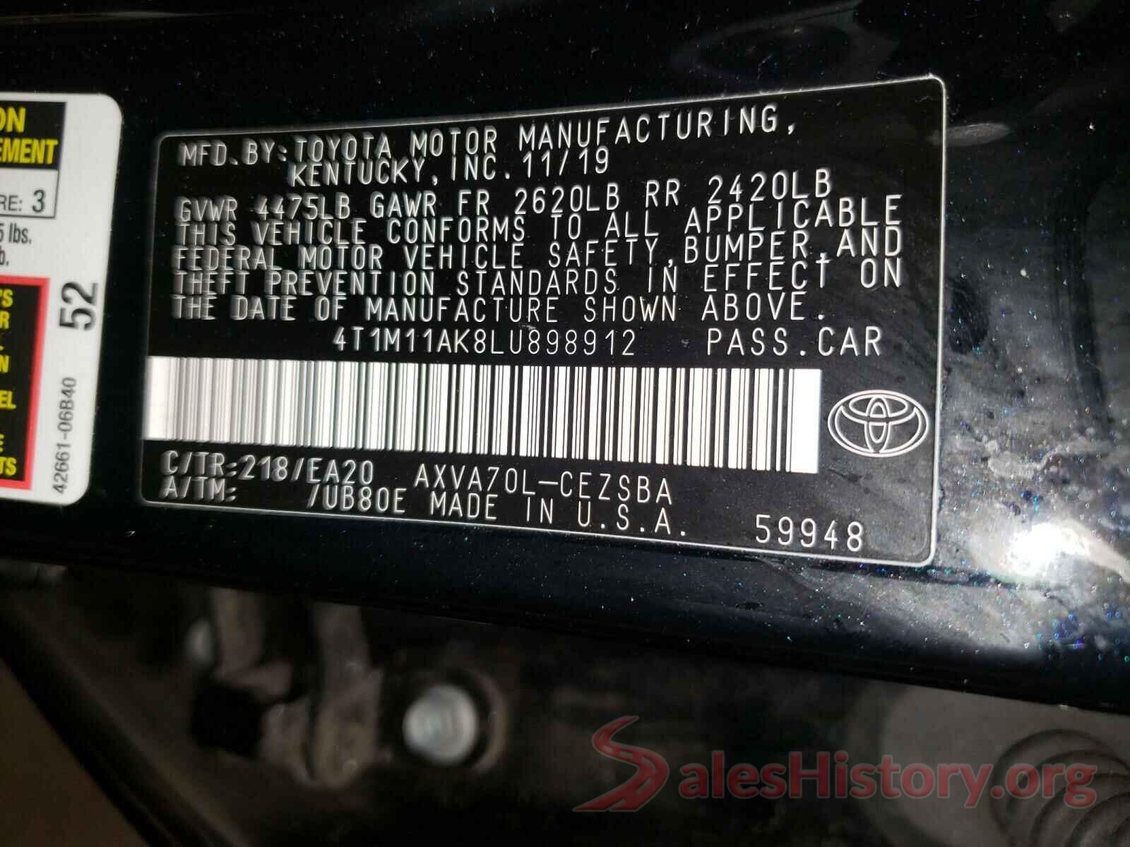 4T1M11AK8LU898912 2020 TOYOTA CAMRY