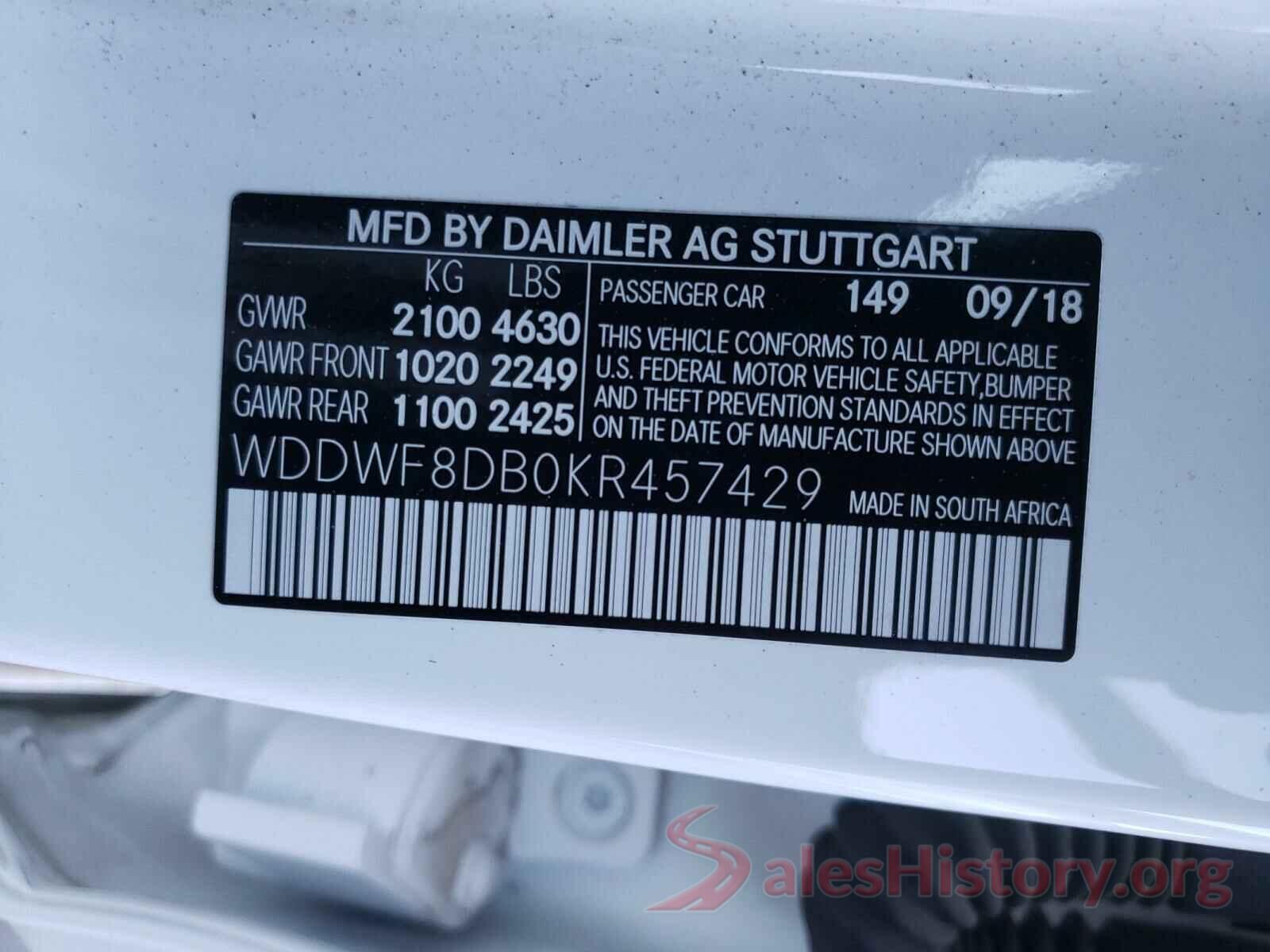 WDDWF8DB0KR457429 2019 MERCEDES-BENZ C CLASS