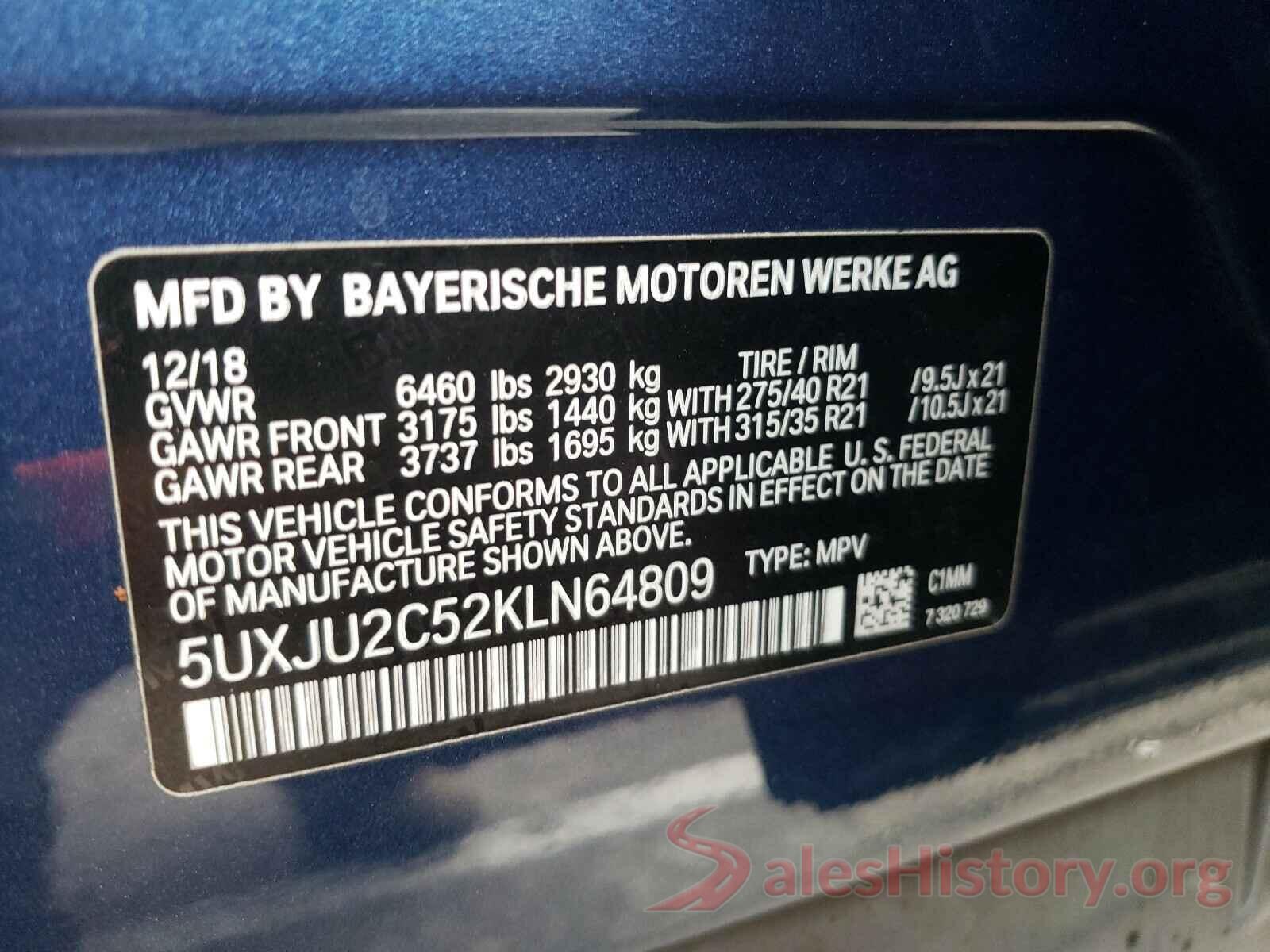 5UXJU2C52KLN64809 2019 BMW X5