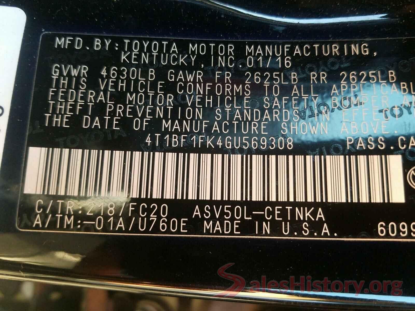 4T1BF1FK4GU569308 2016 TOYOTA CAMRY