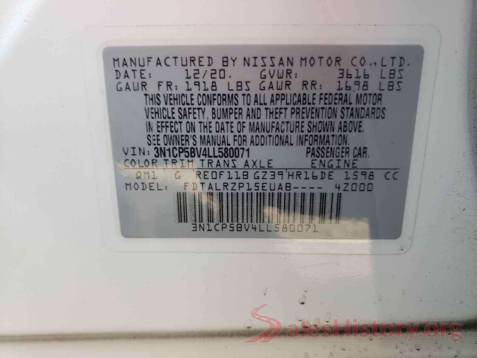 3N1CP5BV4LL580071 2020 NISSAN KICKS