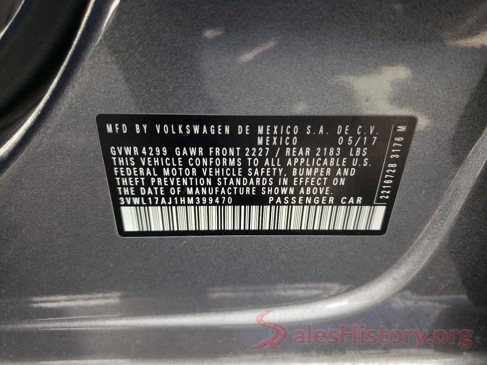 3VWL17AJ1HM399470 2017 VOLKSWAGEN JETTA