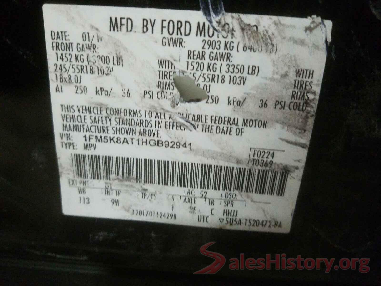 1FM5K8AT1HGB92941 2017 FORD EXPLORER