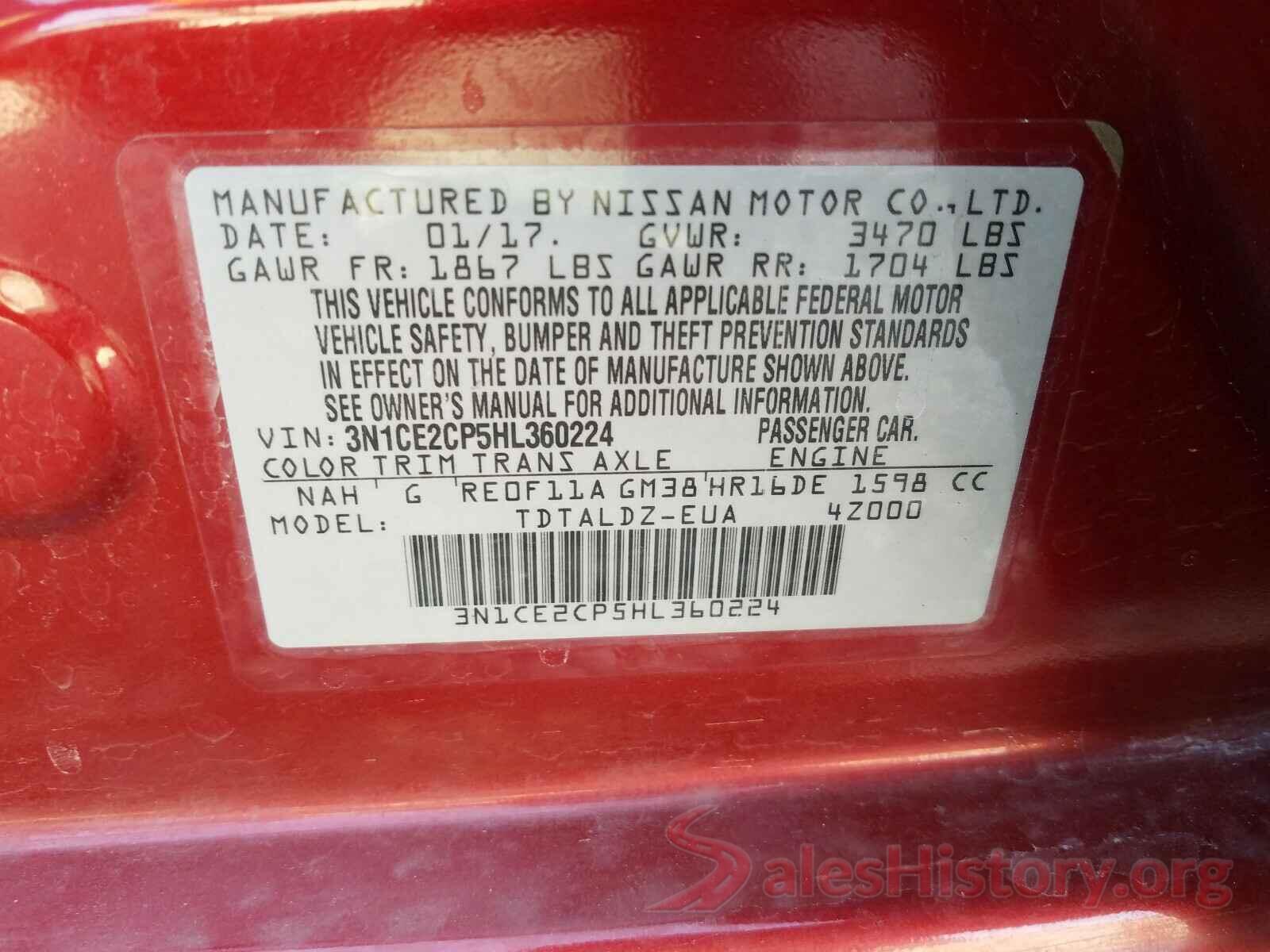 3N1CE2CP5HL360224 2017 NISSAN VERSA