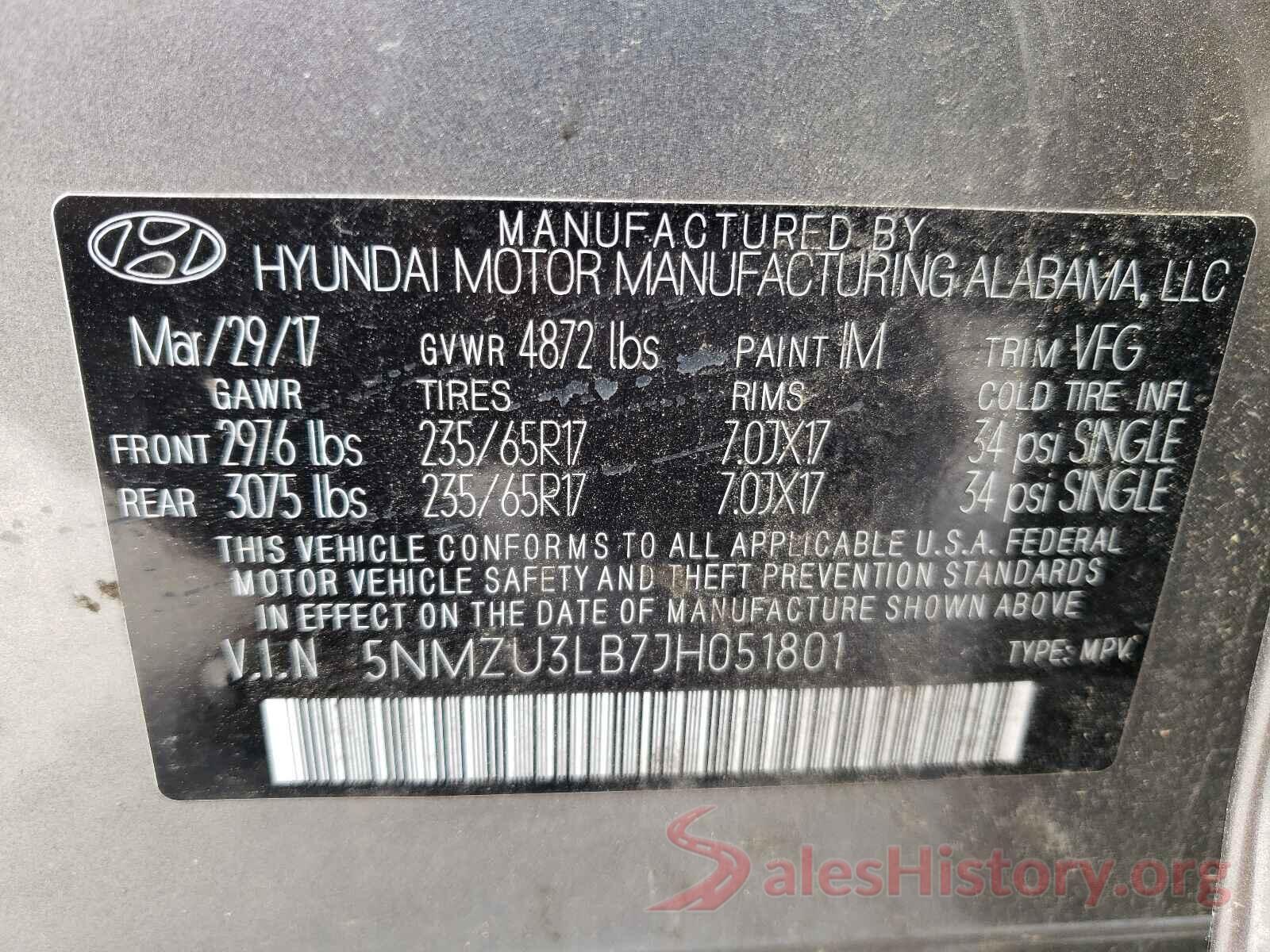 5NMZU3LB7JH051801 2018 HYUNDAI SANTA FE