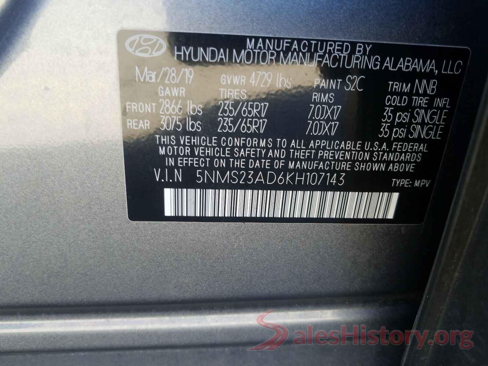 5NMS23AD6KH107143 2019 HYUNDAI SANTA FE