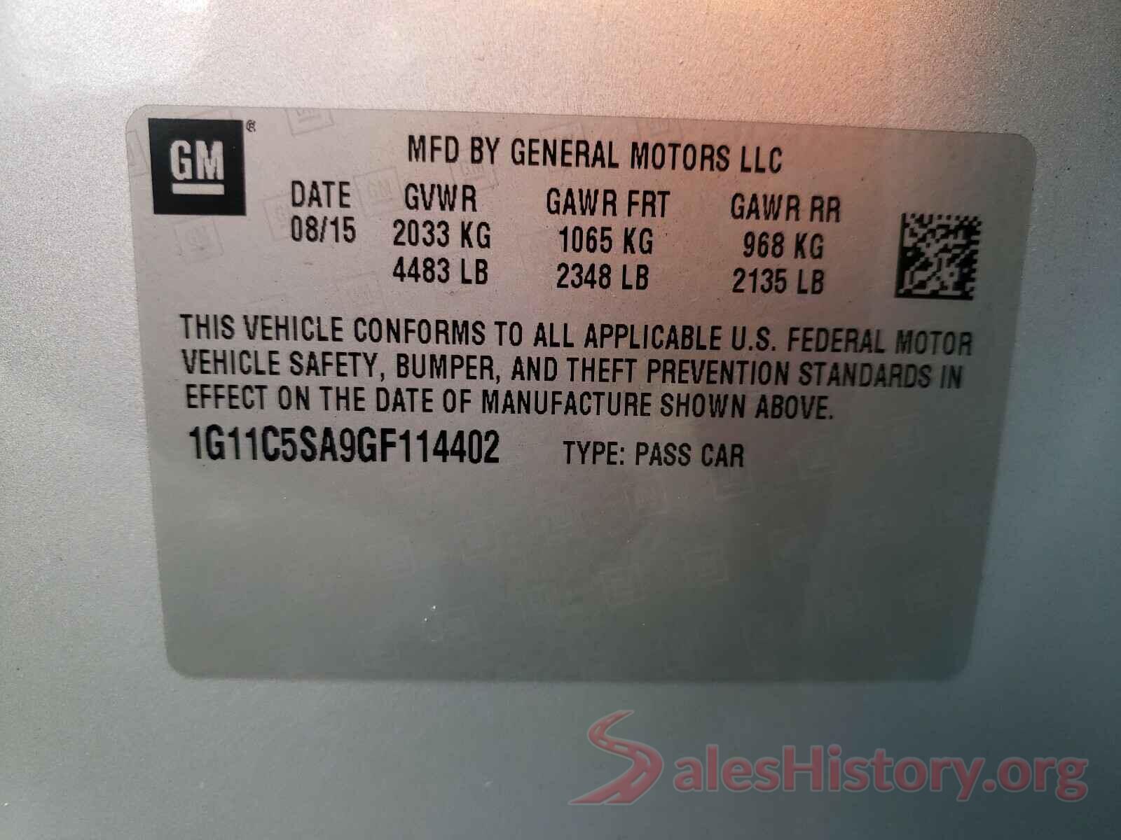 1G11C5SA9GF114402 2016 CHEVROLET MALIBU