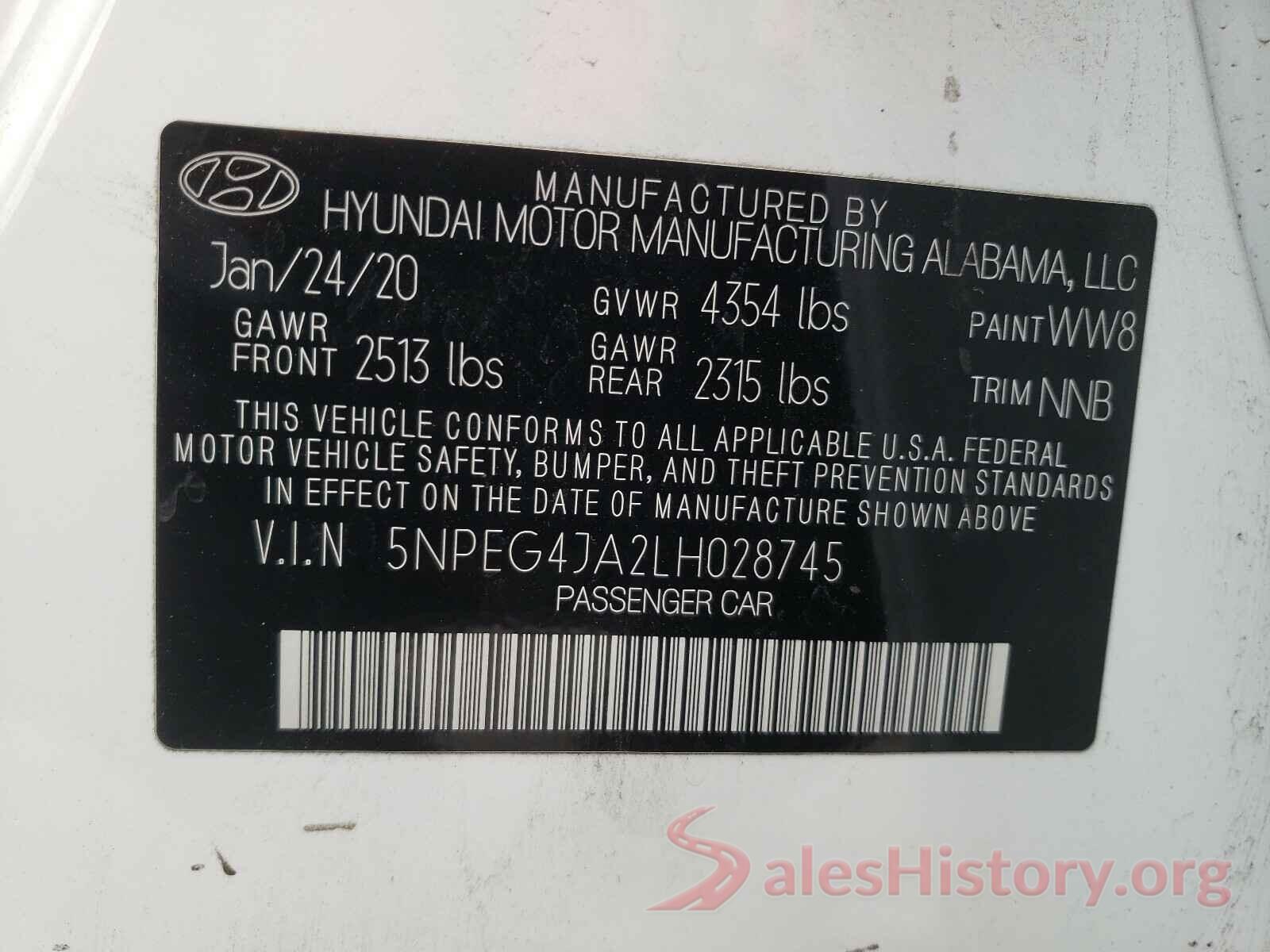 5NPEG4JA2LH028745 2020 HYUNDAI SONATA