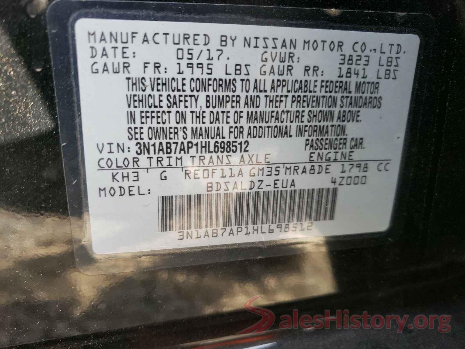 3N1AB7AP1HL698512 2017 NISSAN SENTRA