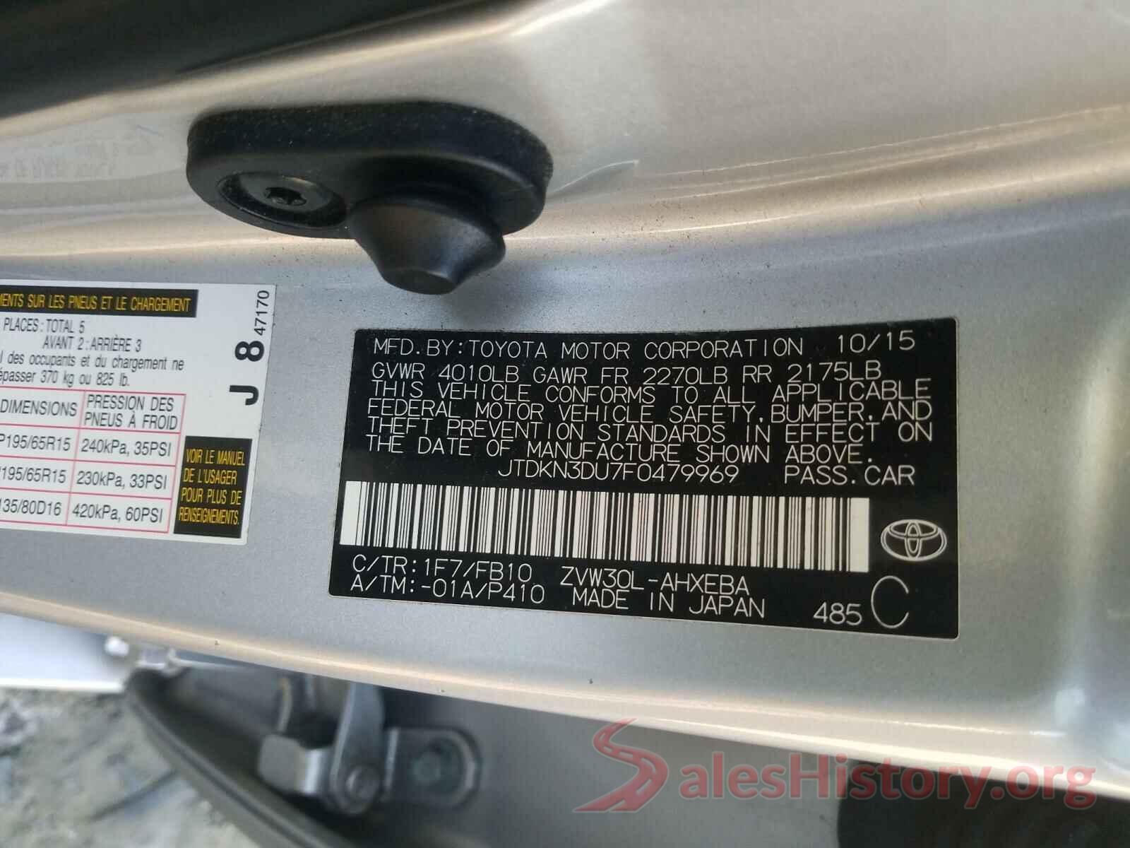 JTDKN3DU7F0479969 2015 TOYOTA PRIUS