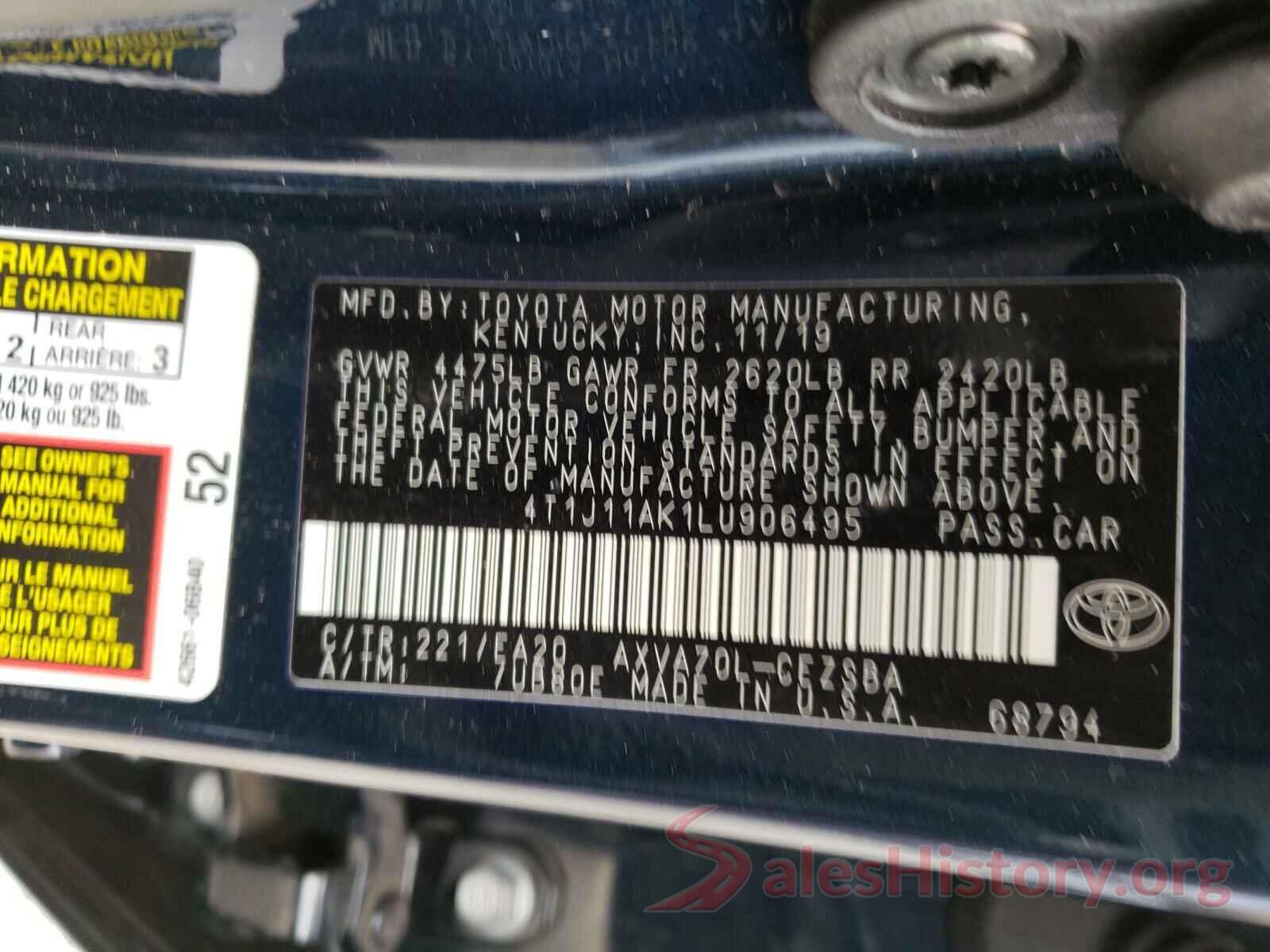 4T1J11AK1LU906495 2020 TOYOTA CAMRY