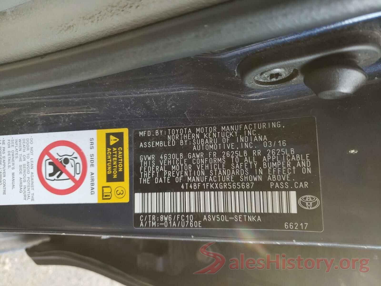 4T4BF1FKXGR565687 2016 TOYOTA CAMRY