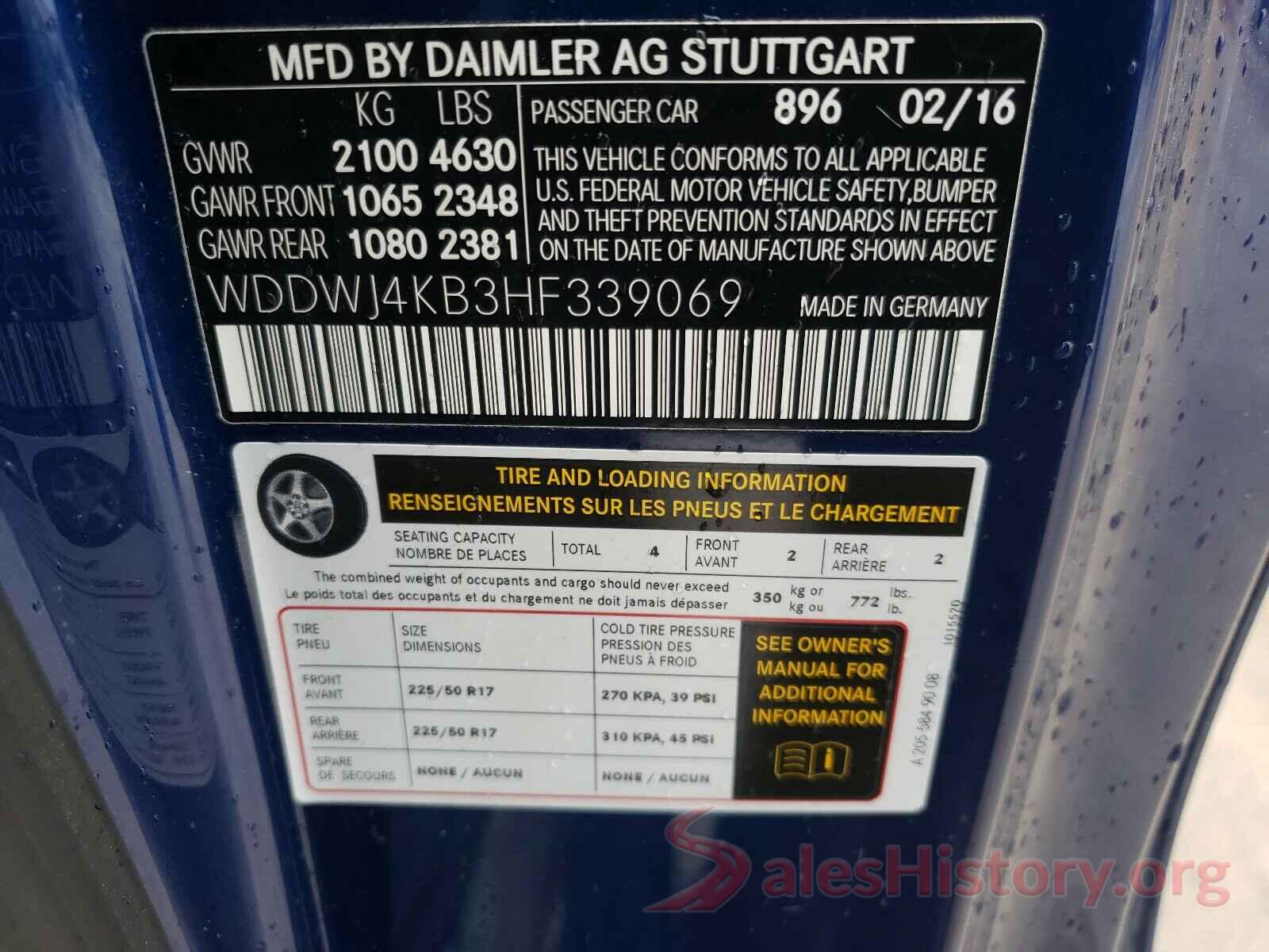 WDDWJ4KB3HF339069 2017 MERCEDES-BENZ C CLASS