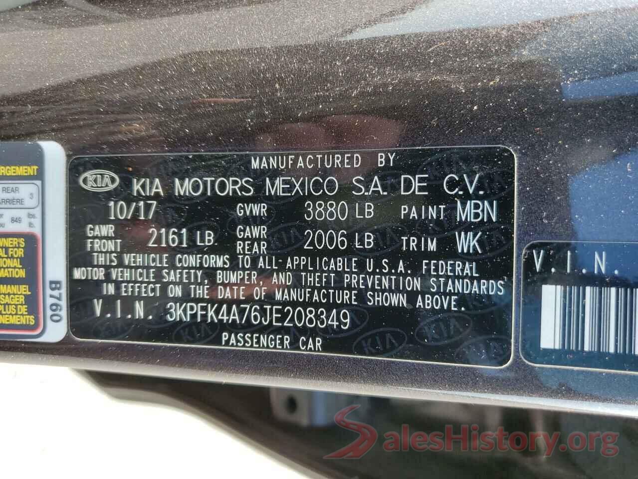 3KPFK4A76JE208349 2018 KIA FORTE