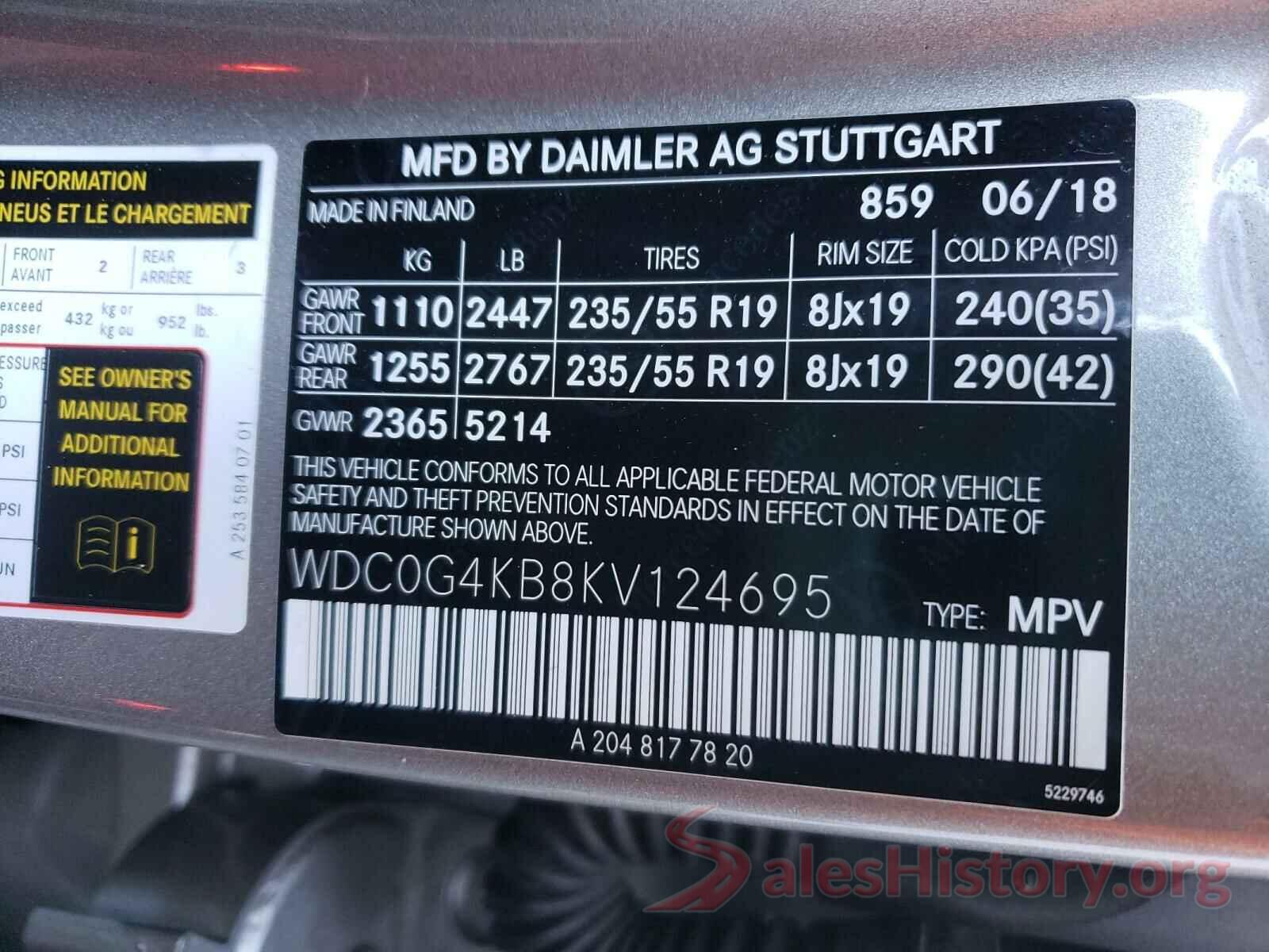 WDC0G4KB8KV124695 2019 MERCEDES-BENZ G CLASS