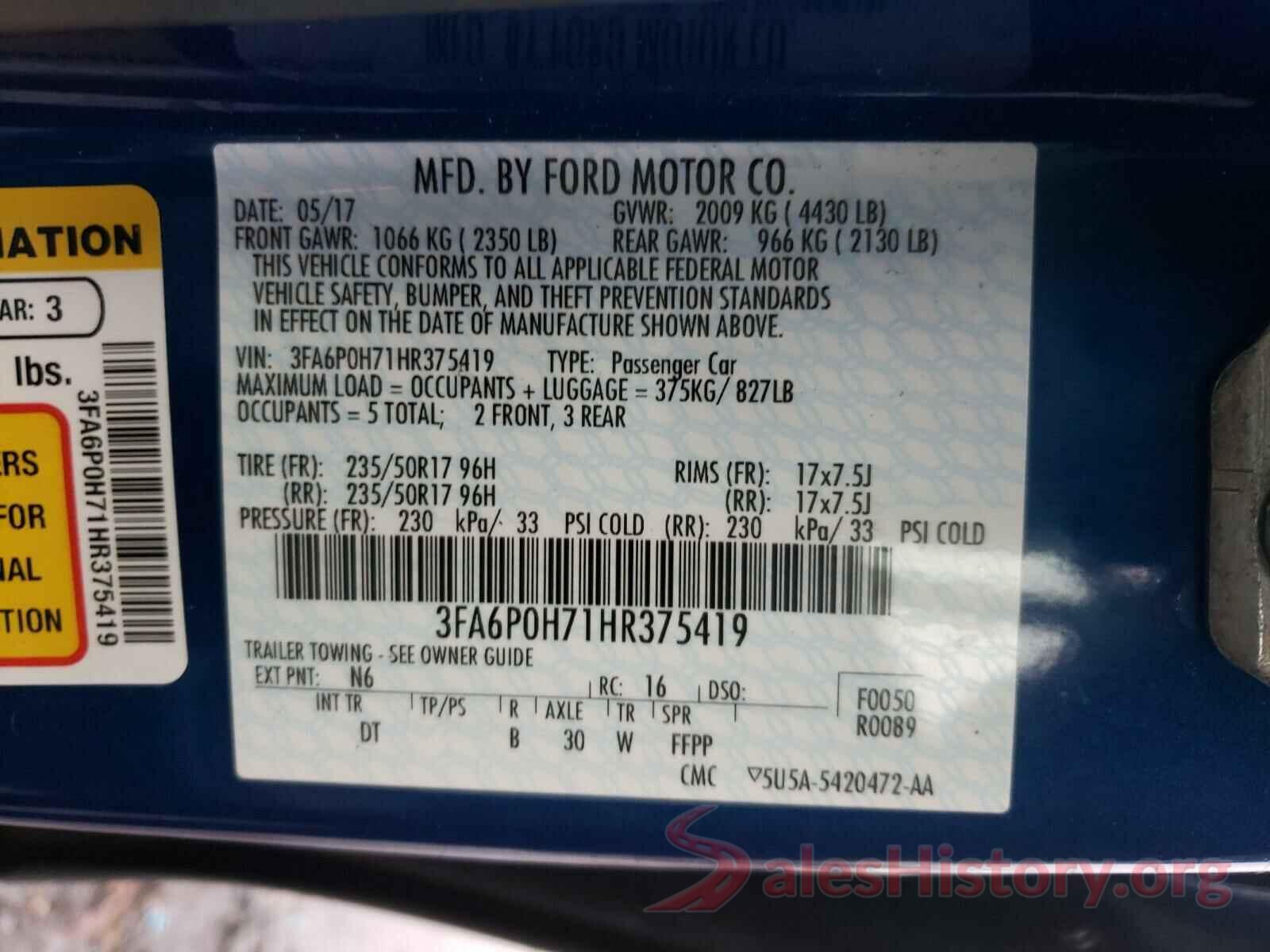 3FA6P0H71HR375419 2017 FORD FUSION