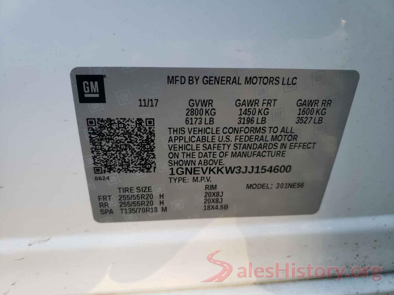 1GNEVKKW3JJ154600 2018 CHEVROLET TRAVERSE