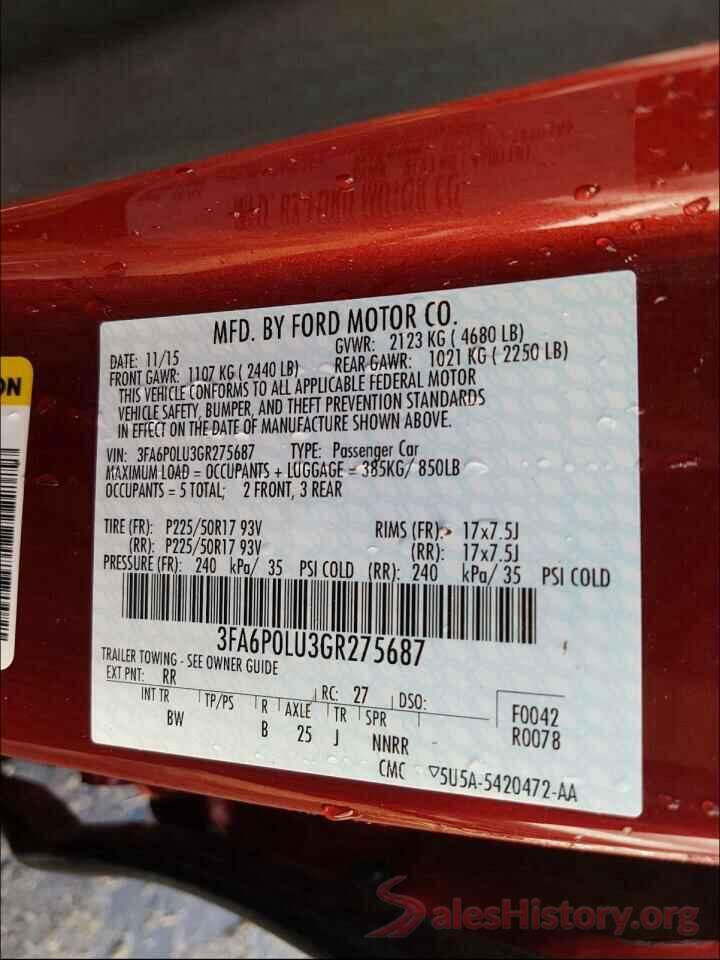 3FA6P0LU3GR275687 2016 FORD FUSION