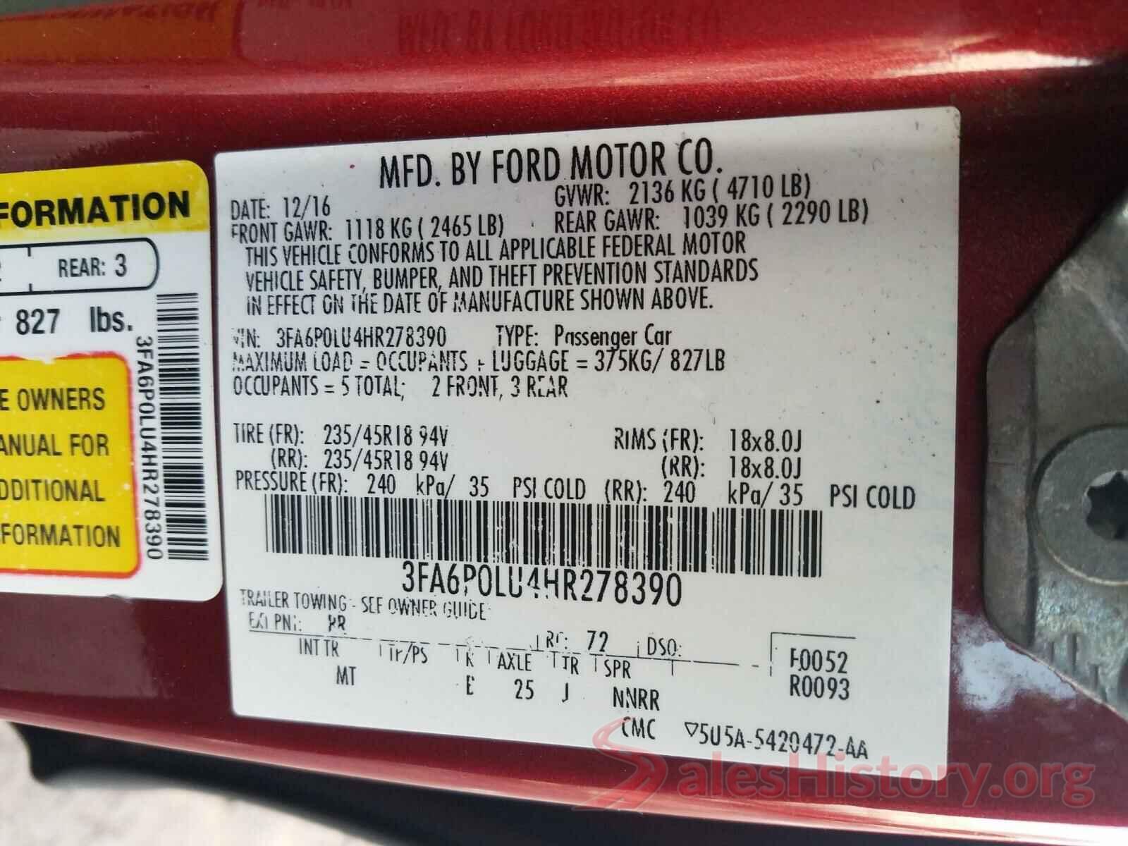 3FA6P0LU4HR278390 2017 FORD FUSION