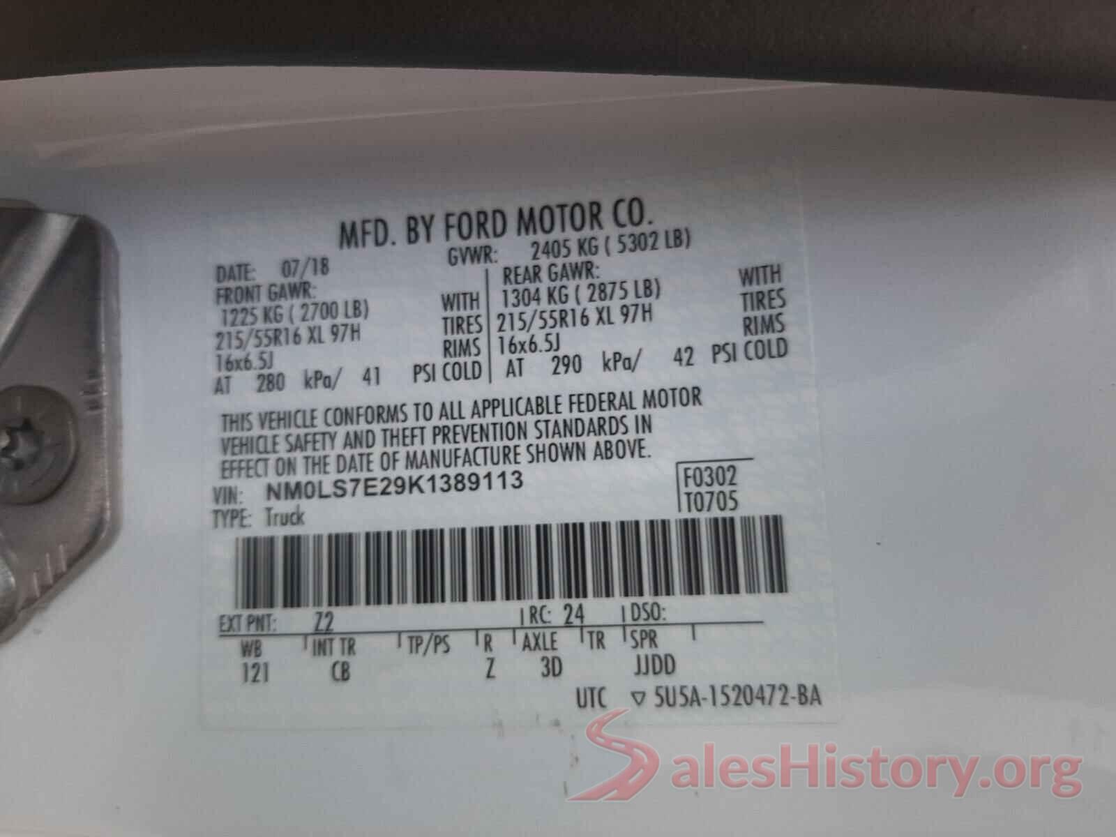 NM0LS7E29K1389113 2019 FORD TRANSIT CO