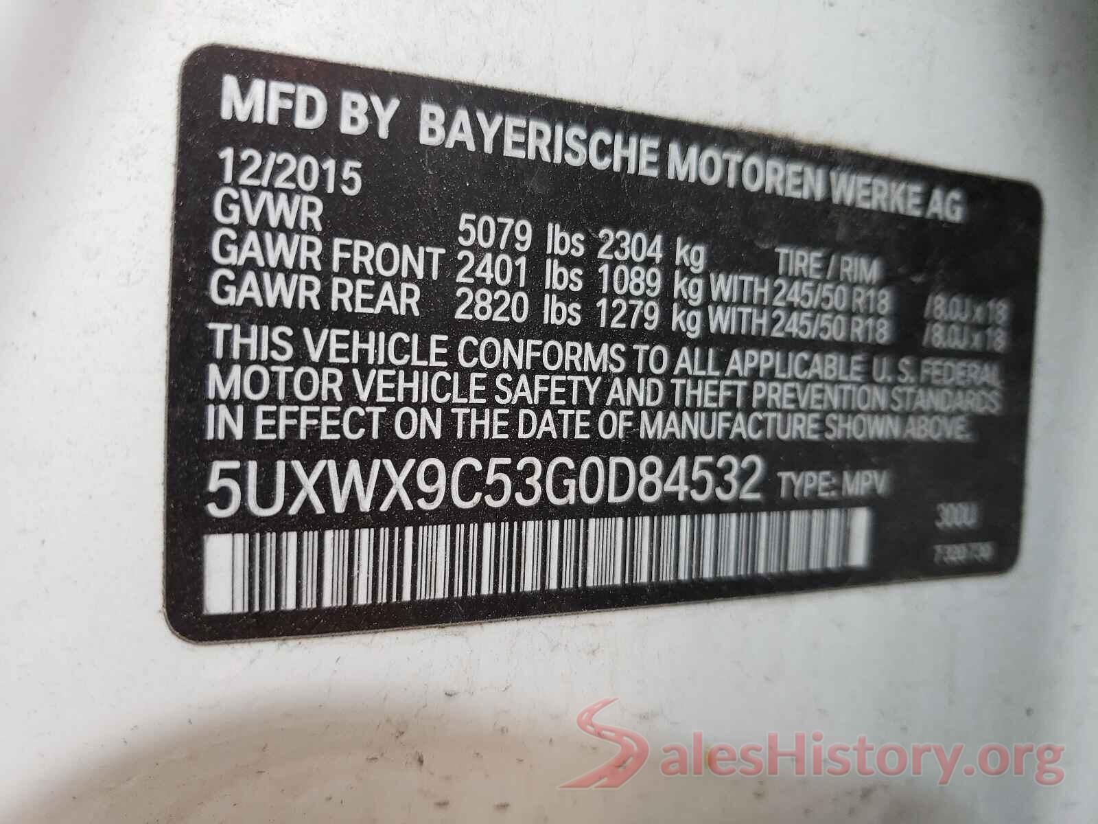 5UXWX9C53G0D84532 2016 BMW X3