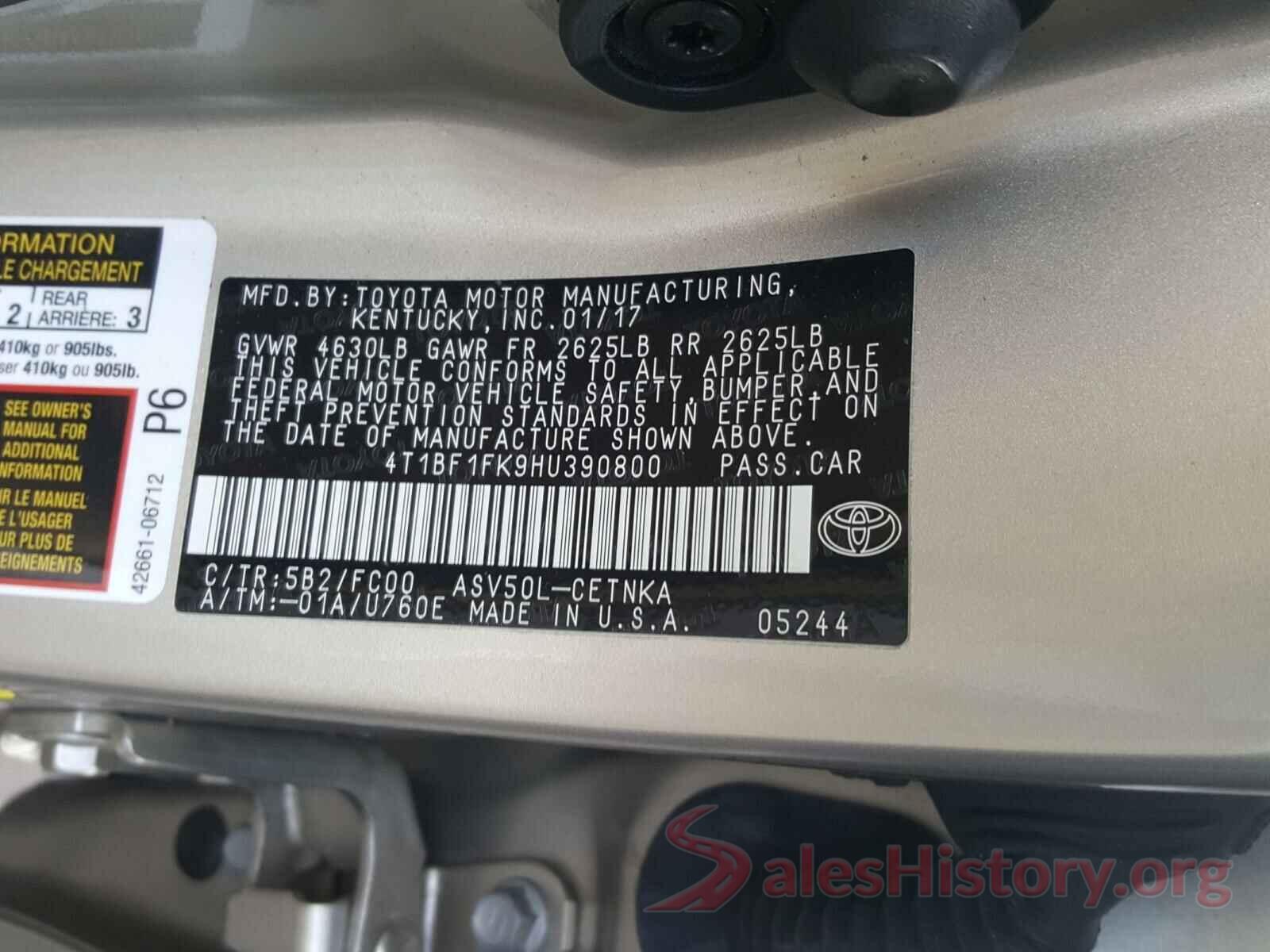 4T1BF1FK9HU390800 2017 TOYOTA CAMRY