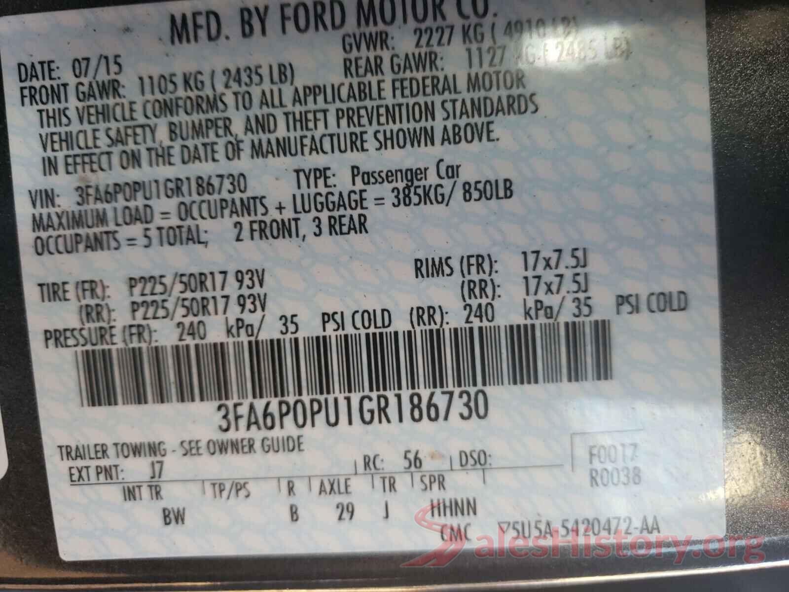 3FA6P0PU1GR186730 2016 FORD FUSION