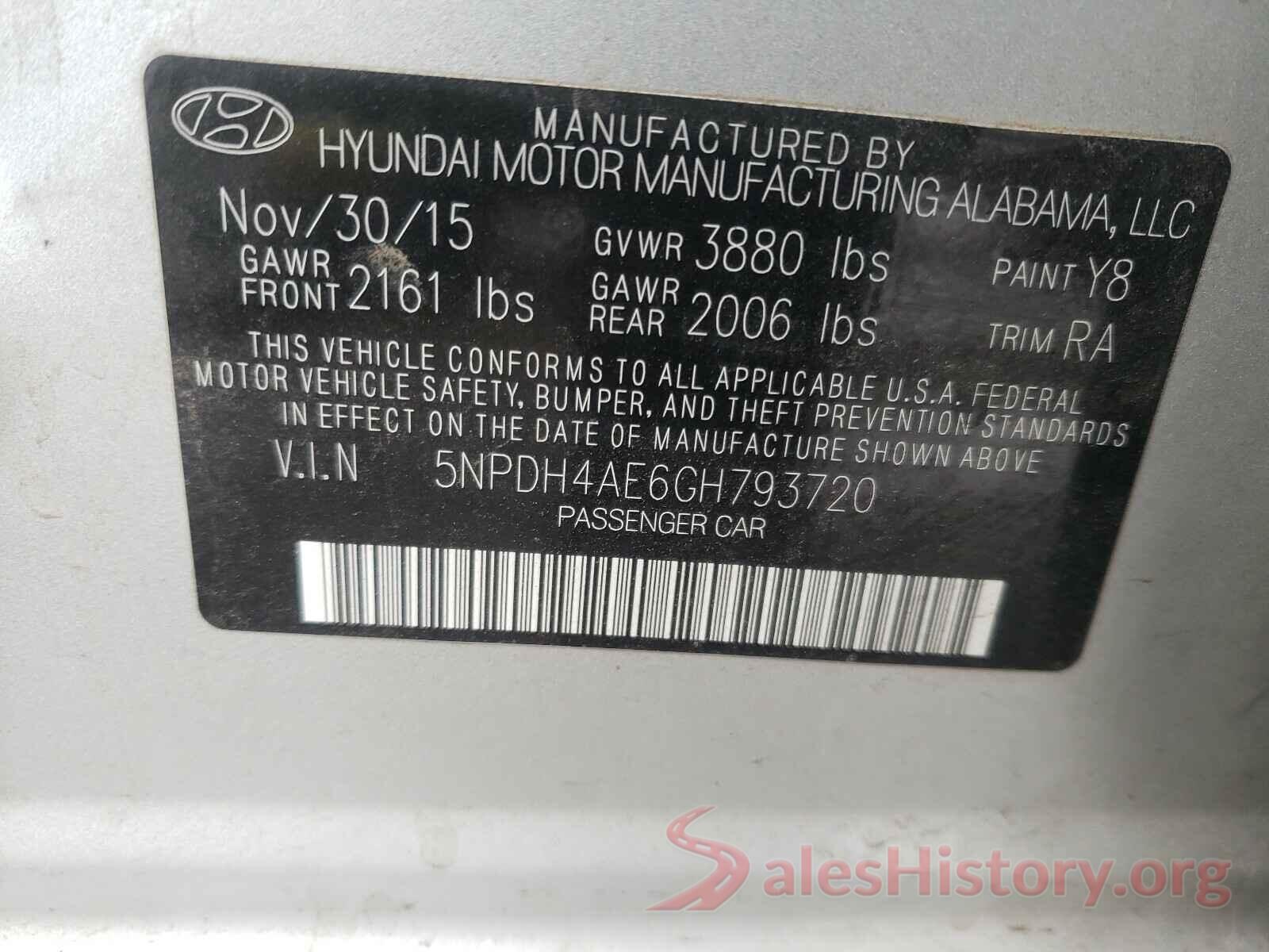 5NPDH4AE6GH793720 2016 HYUNDAI ELANTRA