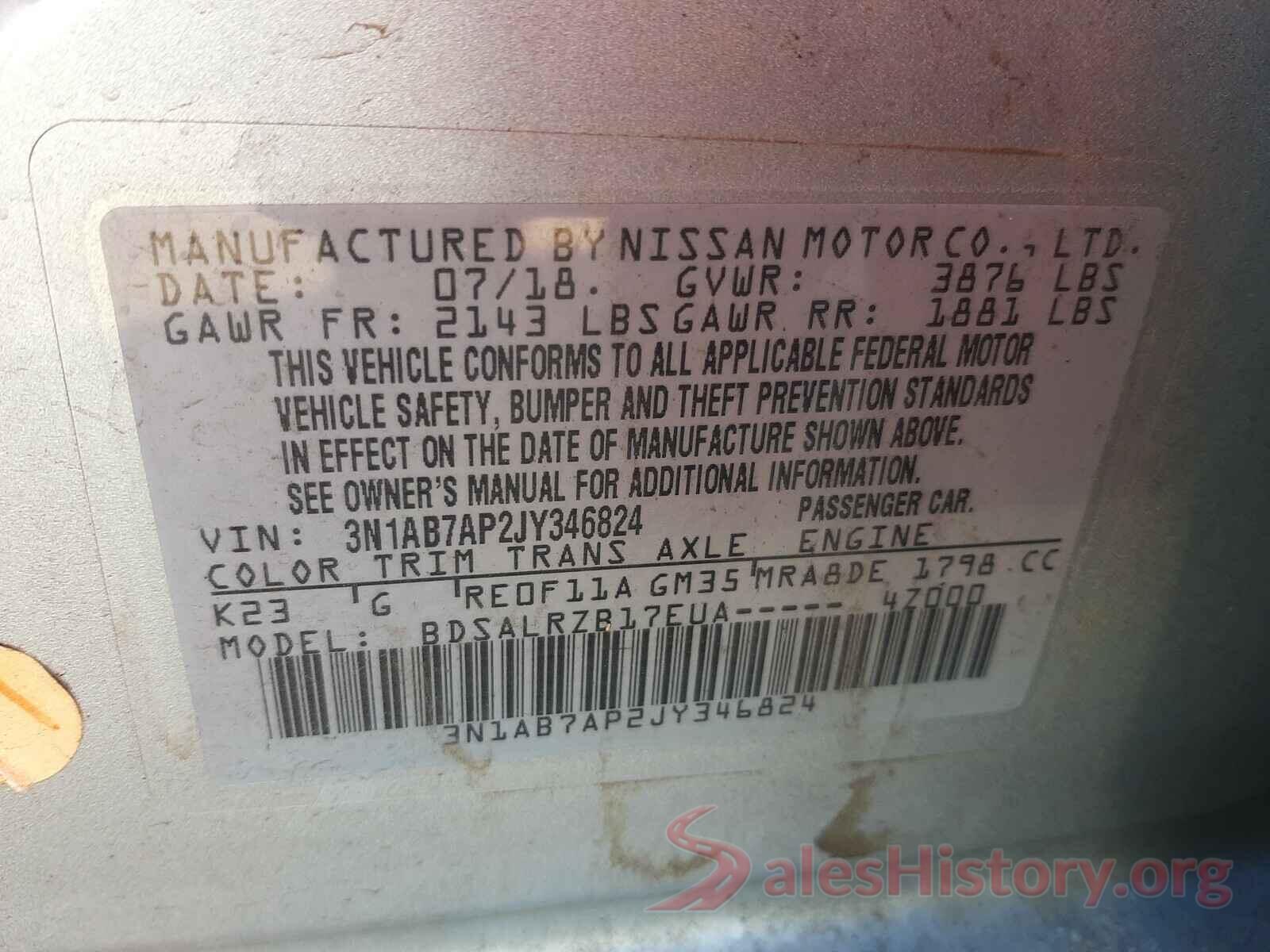 3N1AB7AP2JY346824 2018 NISSAN SENTRA