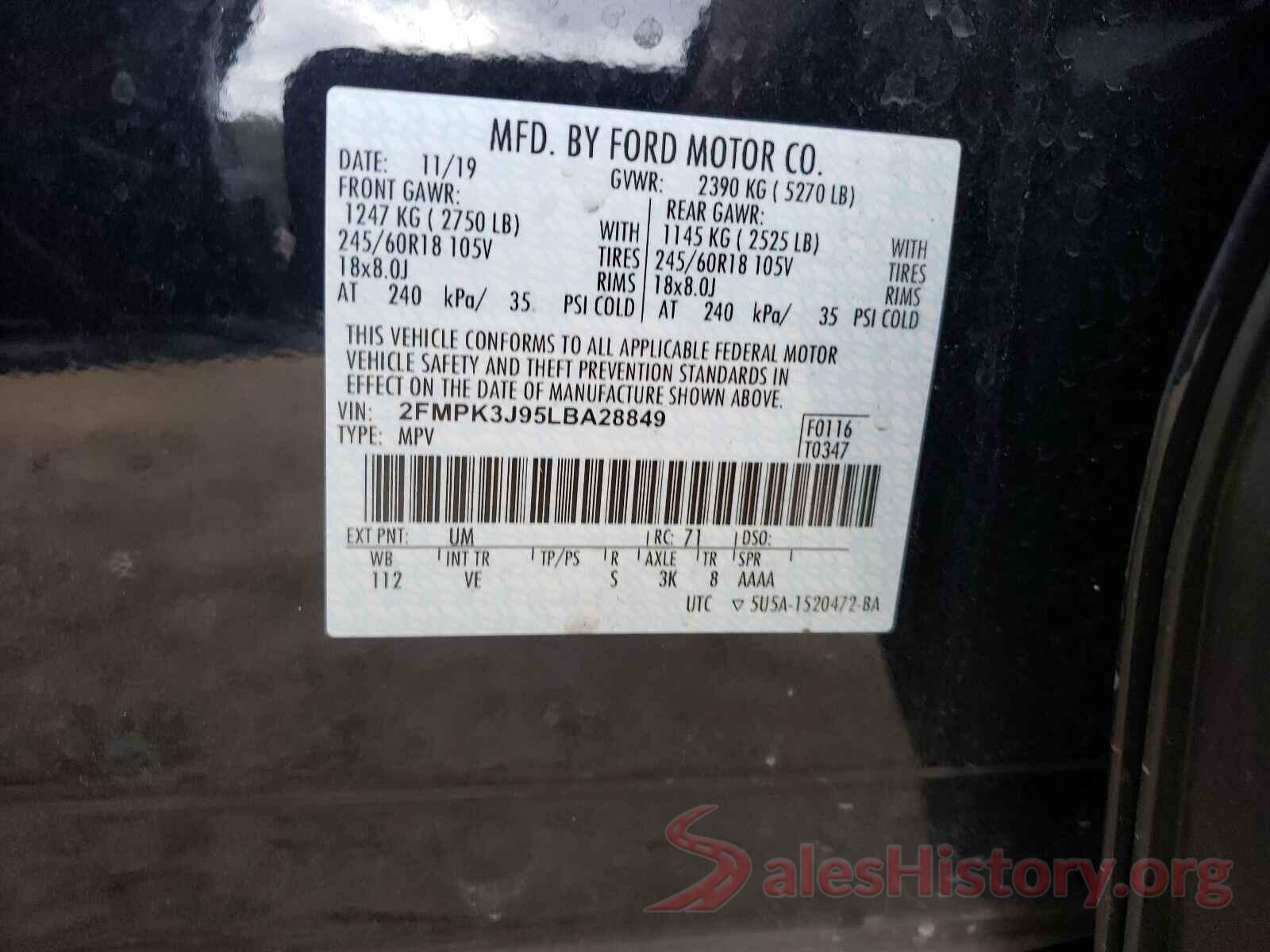 2FMPK3J95LBA28849 2020 FORD EDGE