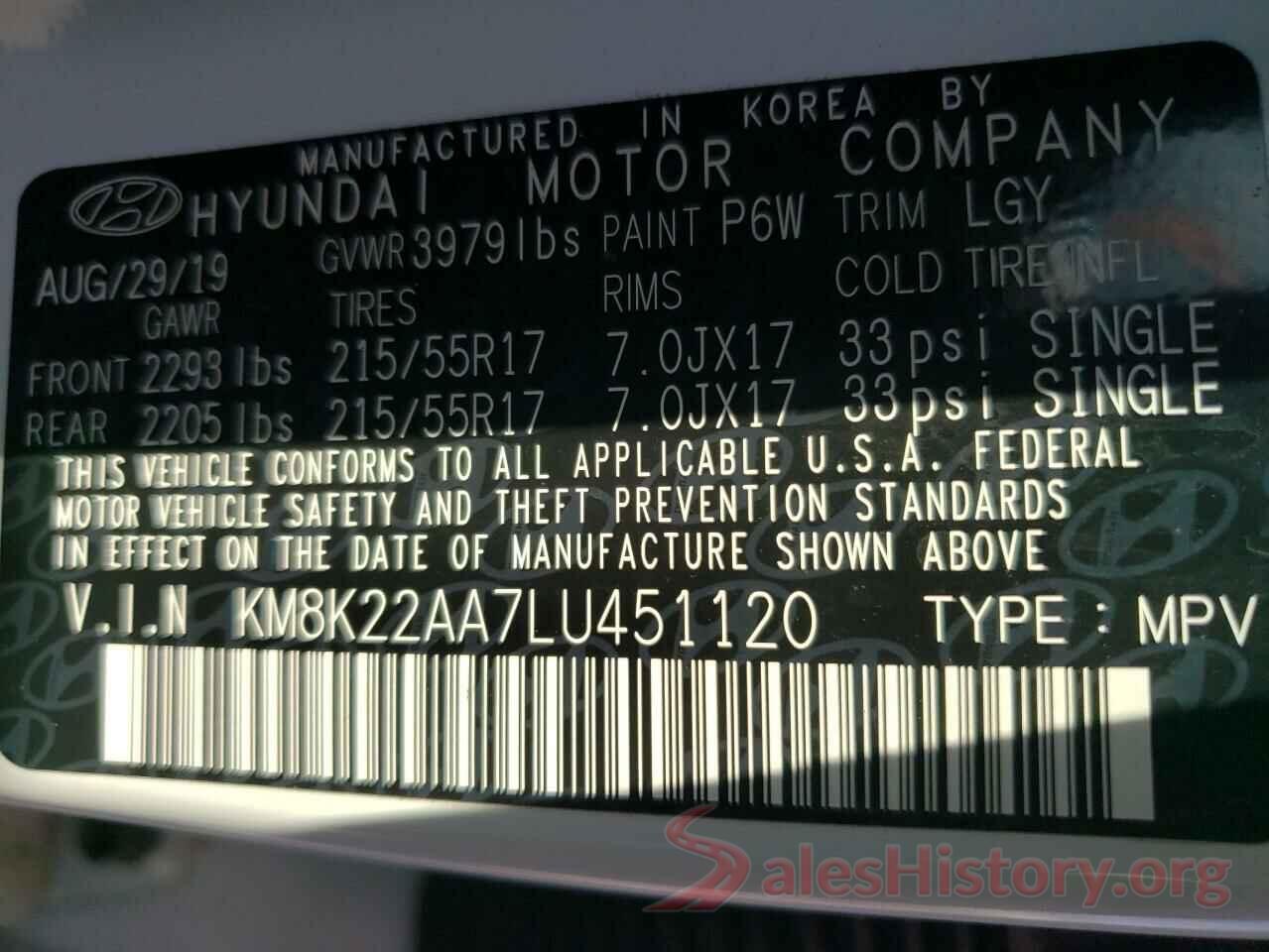 KM8K22AA7LU451120 2020 HYUNDAI KONA