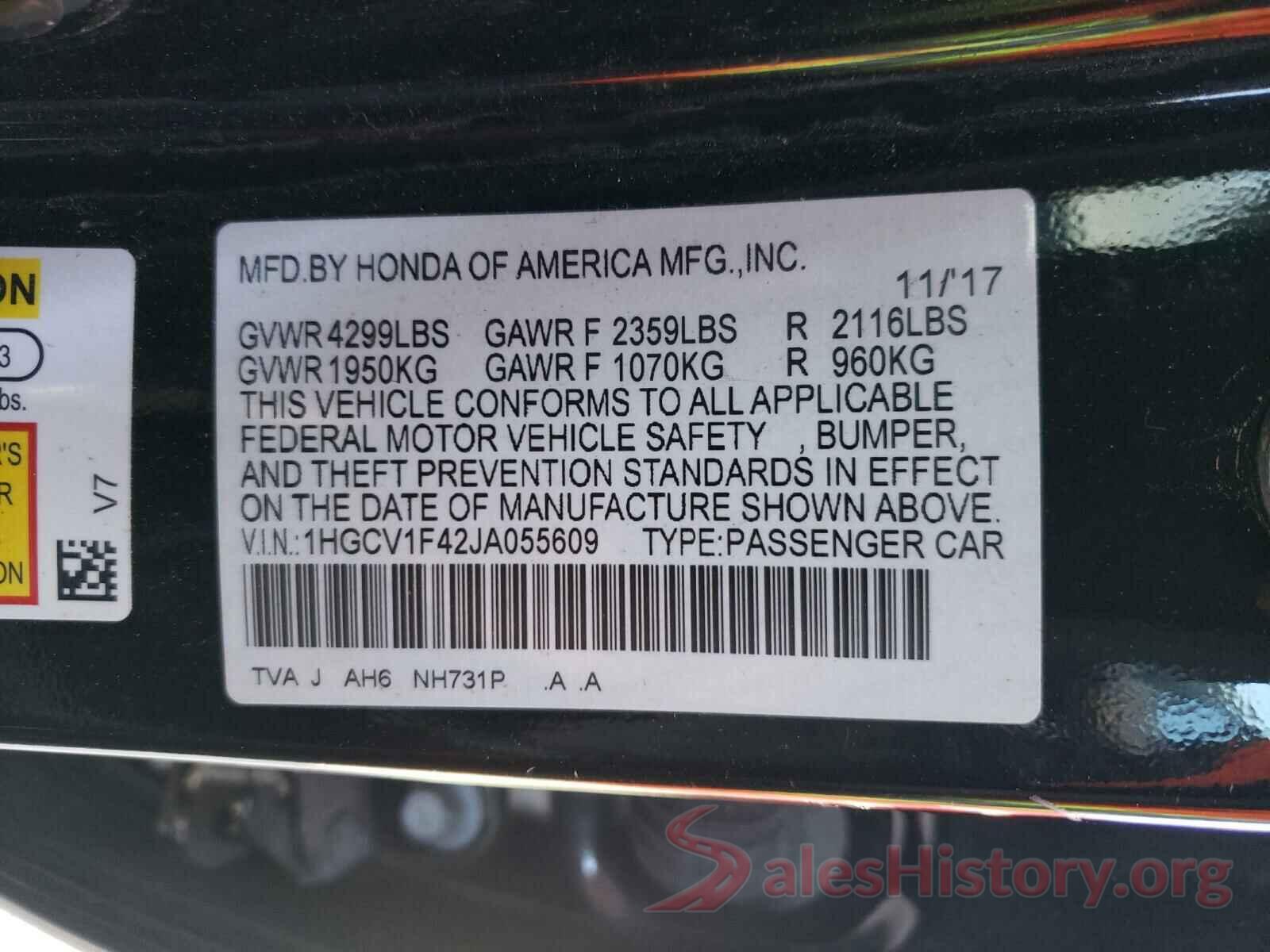 1HGCV1F42JA055609 2018 HONDA ACCORD