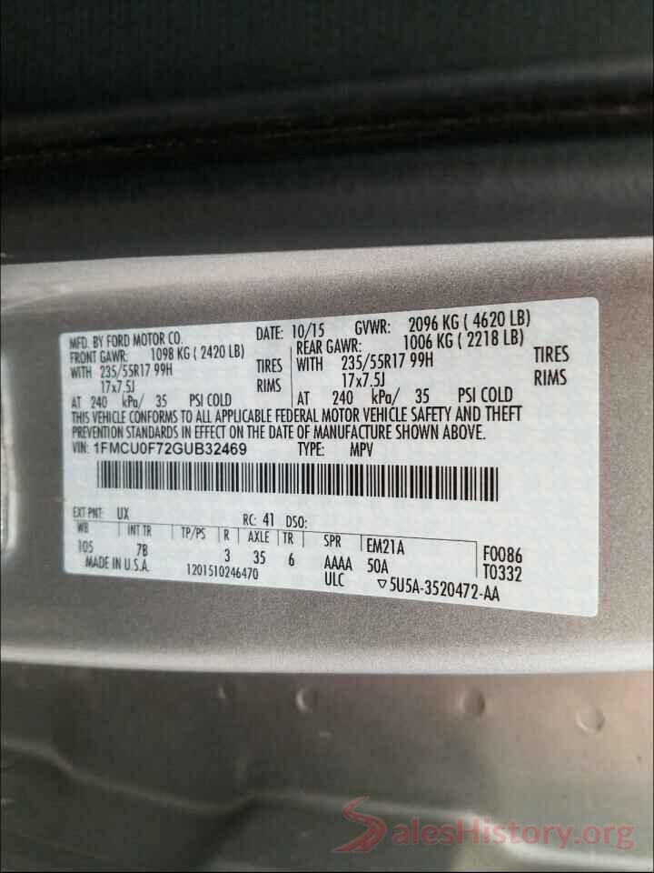 1FMCU0F72GUB32469 2016 FORD ESCAPE